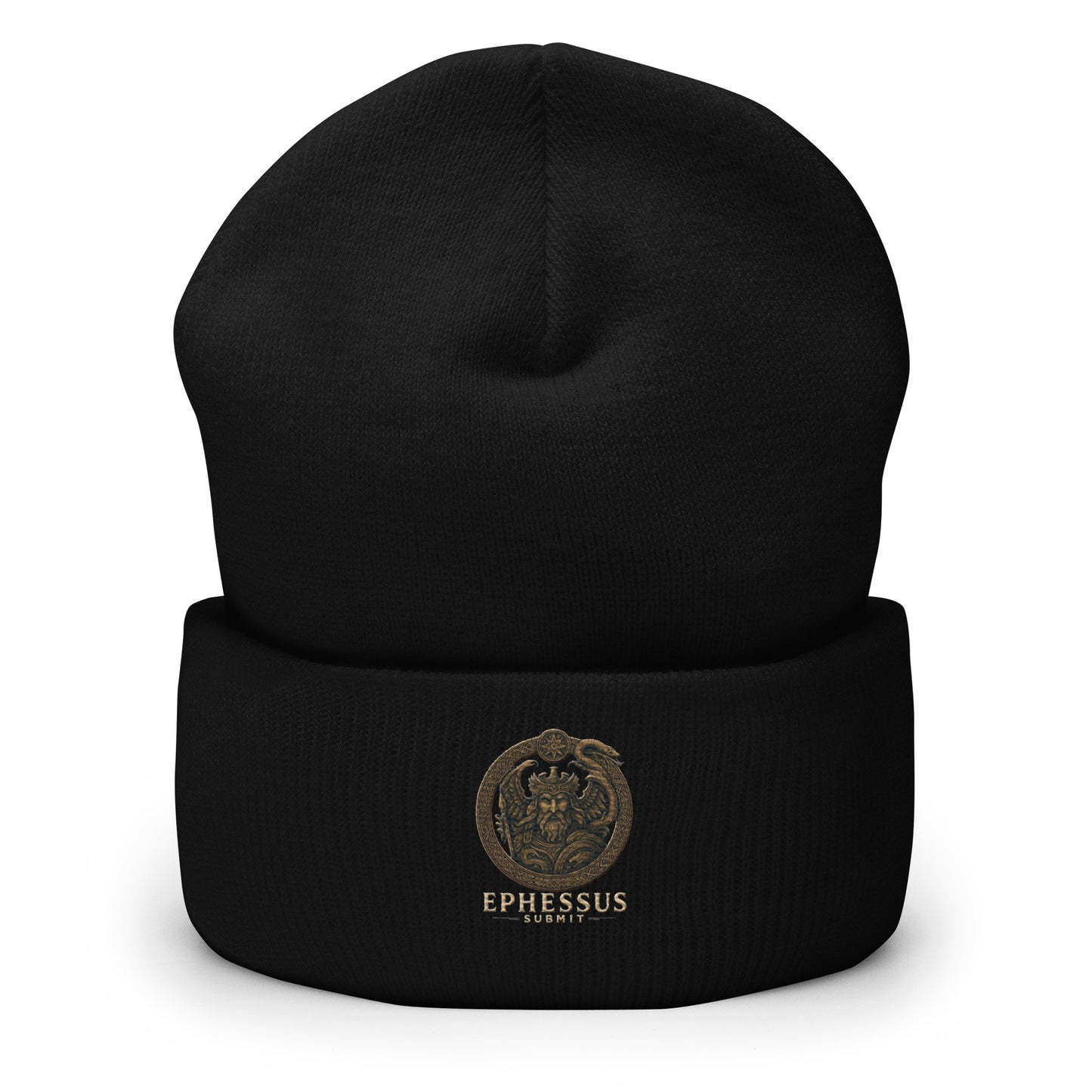 Front view of Black Ephessus Poseidon The Storm Bringer Mythology Beanie by Enlight Me Center