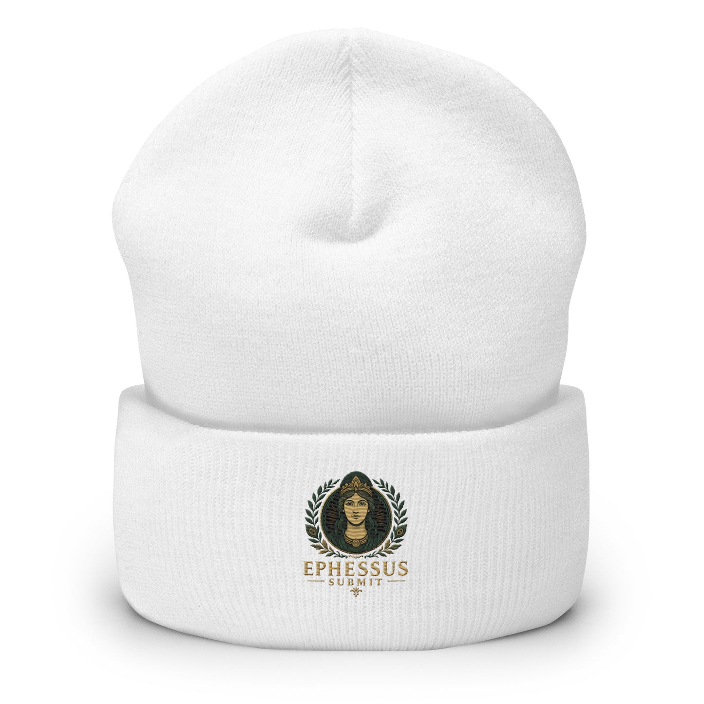 Front view of White Ephessus Hera The Sovereign Queen Divine Feminine Beanie by Enlight Me Center