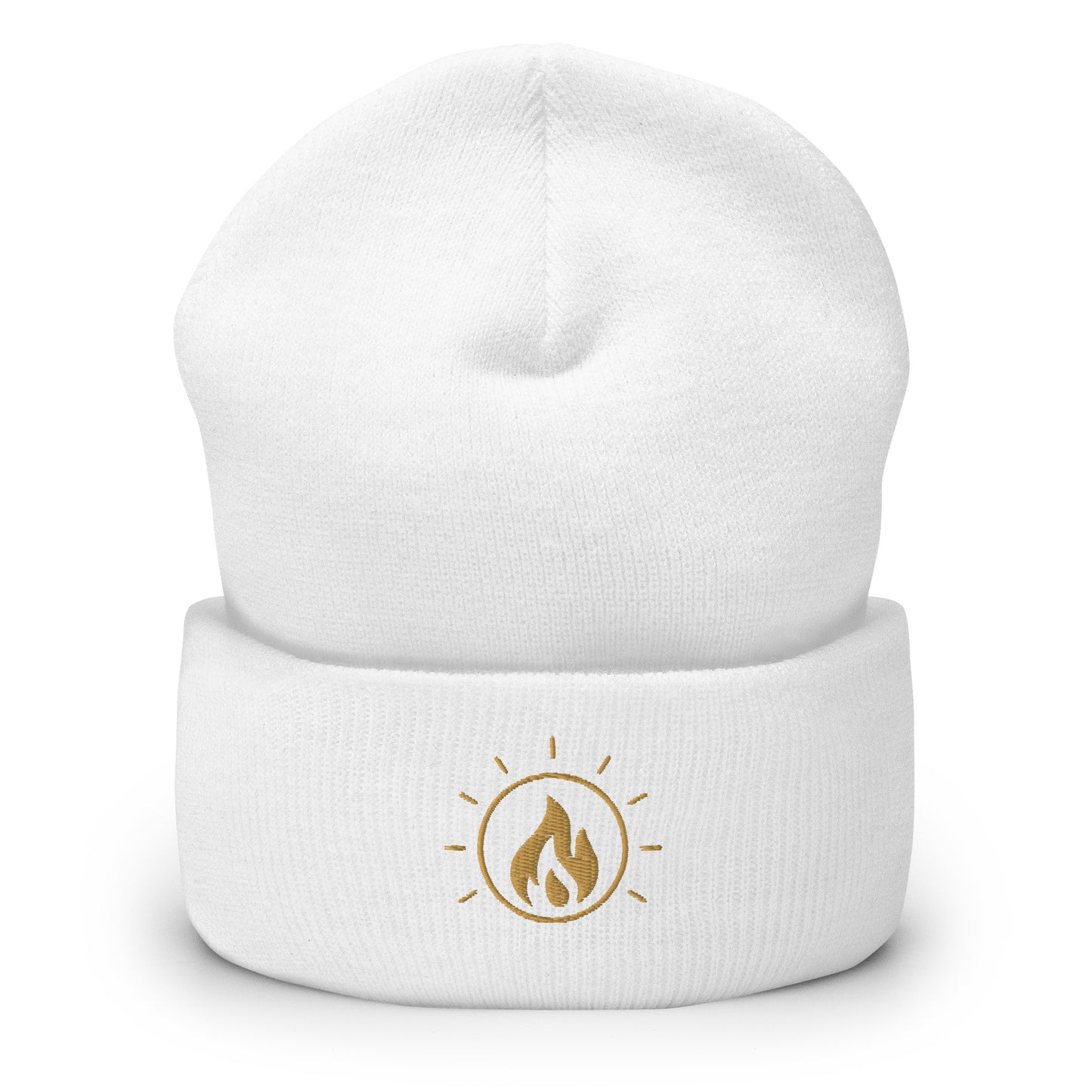 Front view of White The Fire Within is the Light of the Ancestors Cuffed Spiritual Beanie by Enlight Me Center