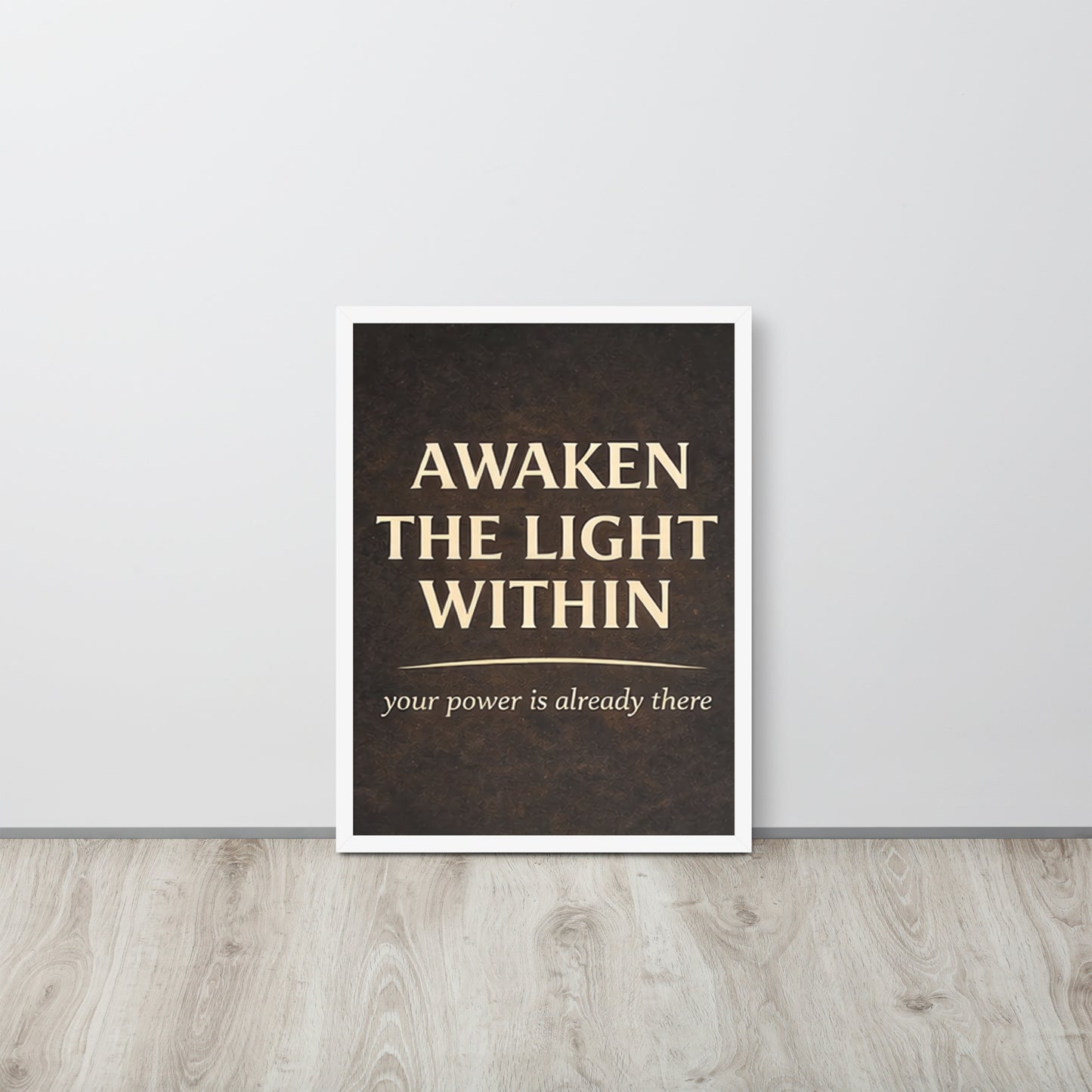 White Awaken the Light Within Spiritual Wall Art Framed Poster framed spiritual wall art for mindful home decor