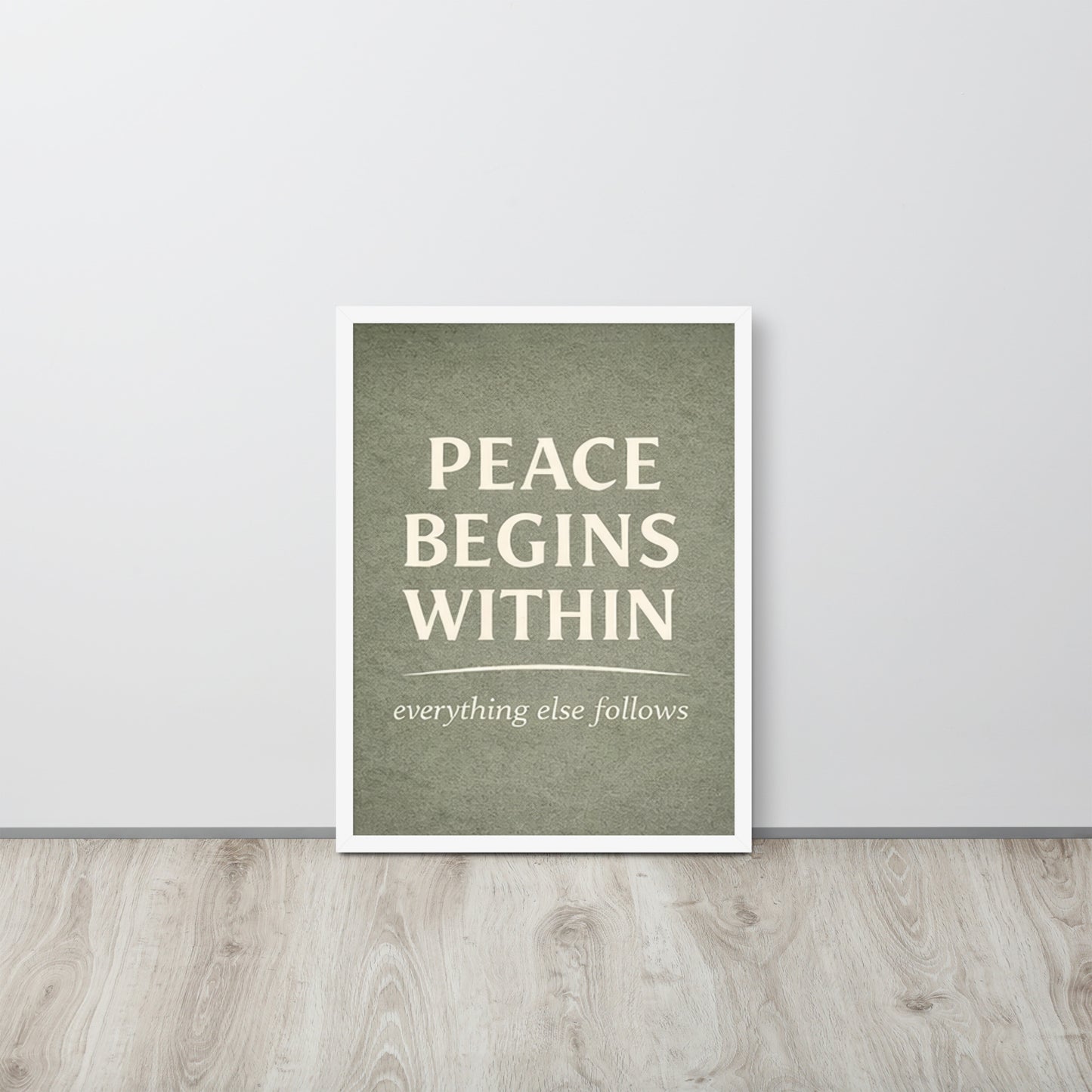 White Peace Begins Within Spiritual Wall Art Framed Poster framed spiritual wall art for mindful home decor