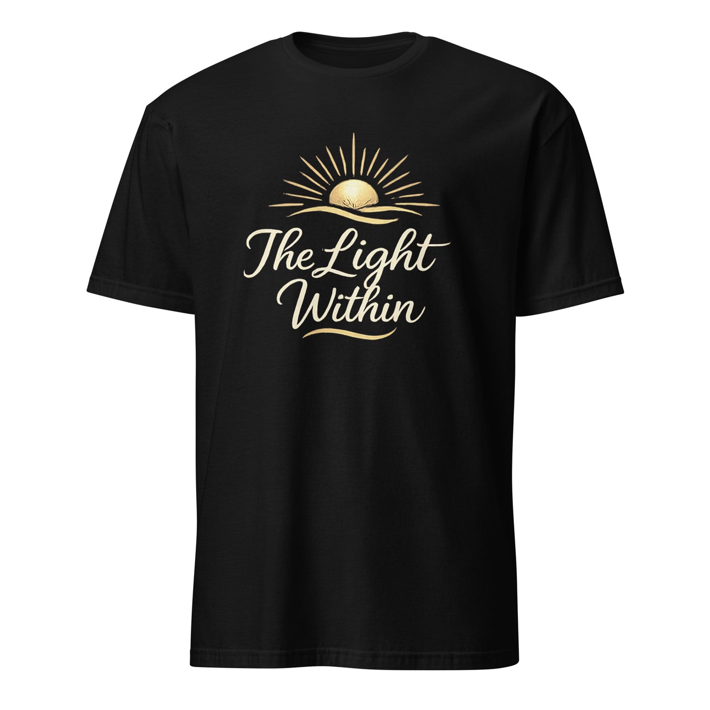 Front view of Black The Light Within Spiritual Tee by Enlight Me Center