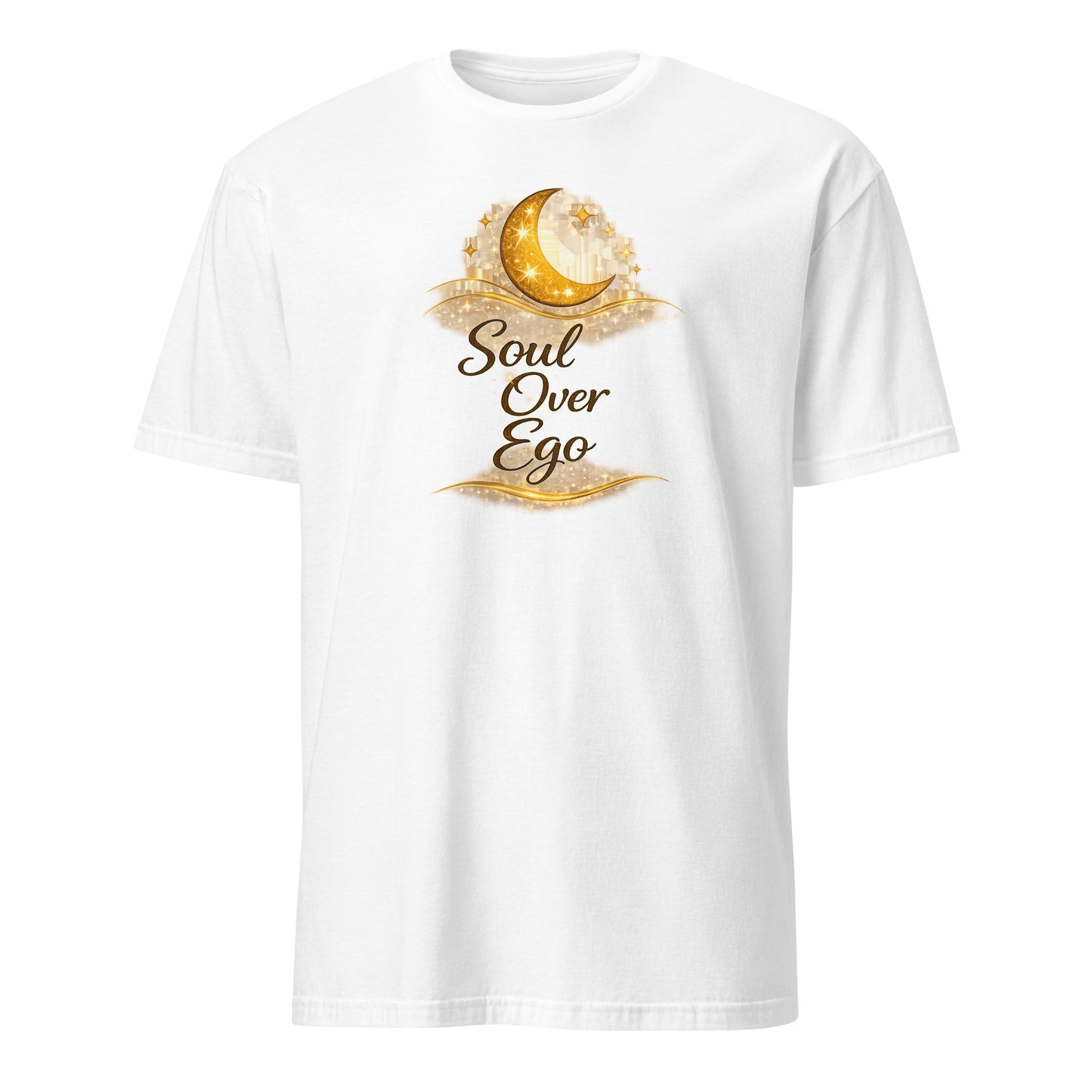 Front view of White Soul Over Ego Spiritual Tee by Enlight Me Center