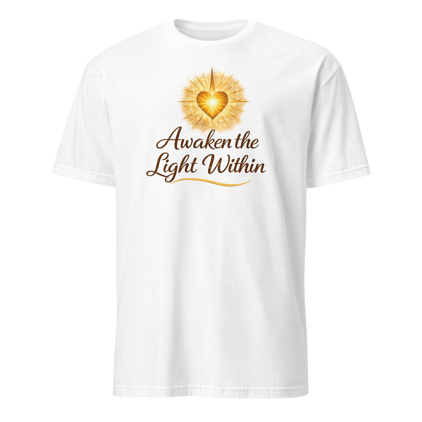 White Awaken the Light Within Spiritual Wellness Unisex T-Shirt — front view | EnlightMeCenter