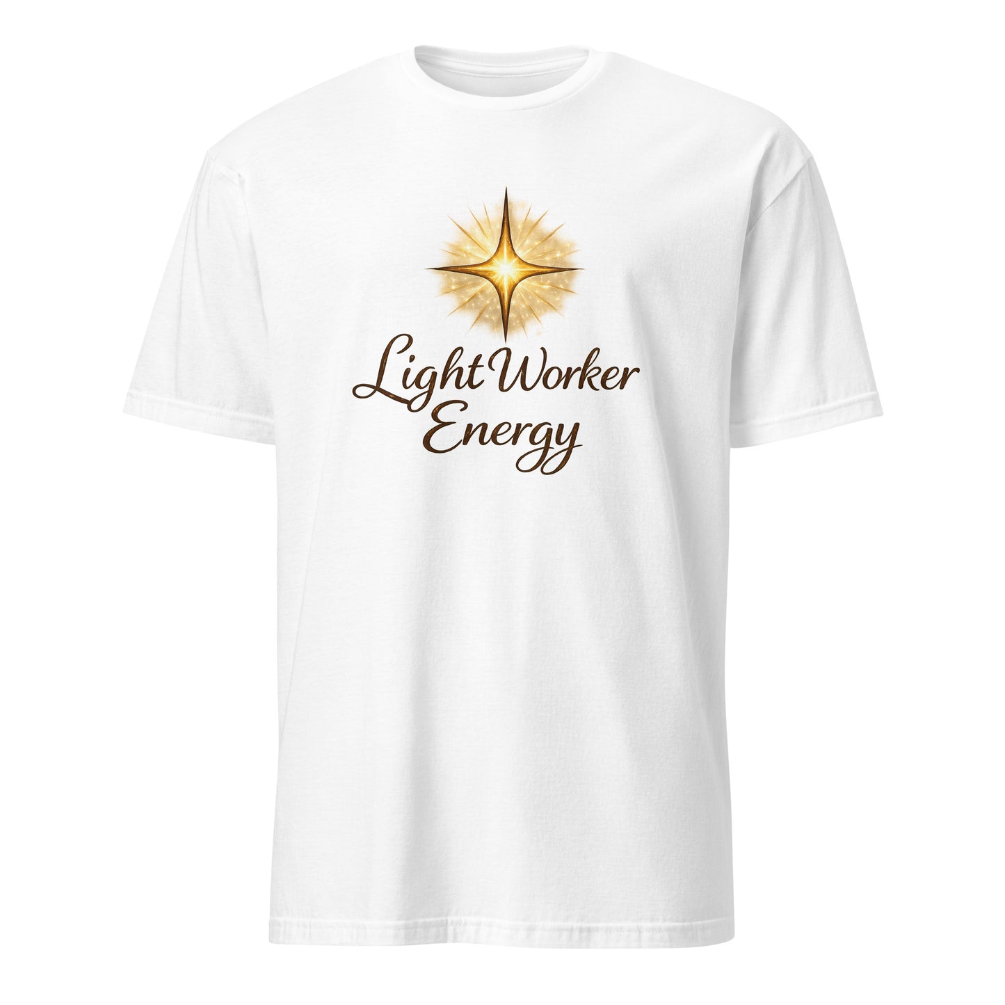 Front view of White Light Worker Energy Spiritual Tee by Enlight Me Center