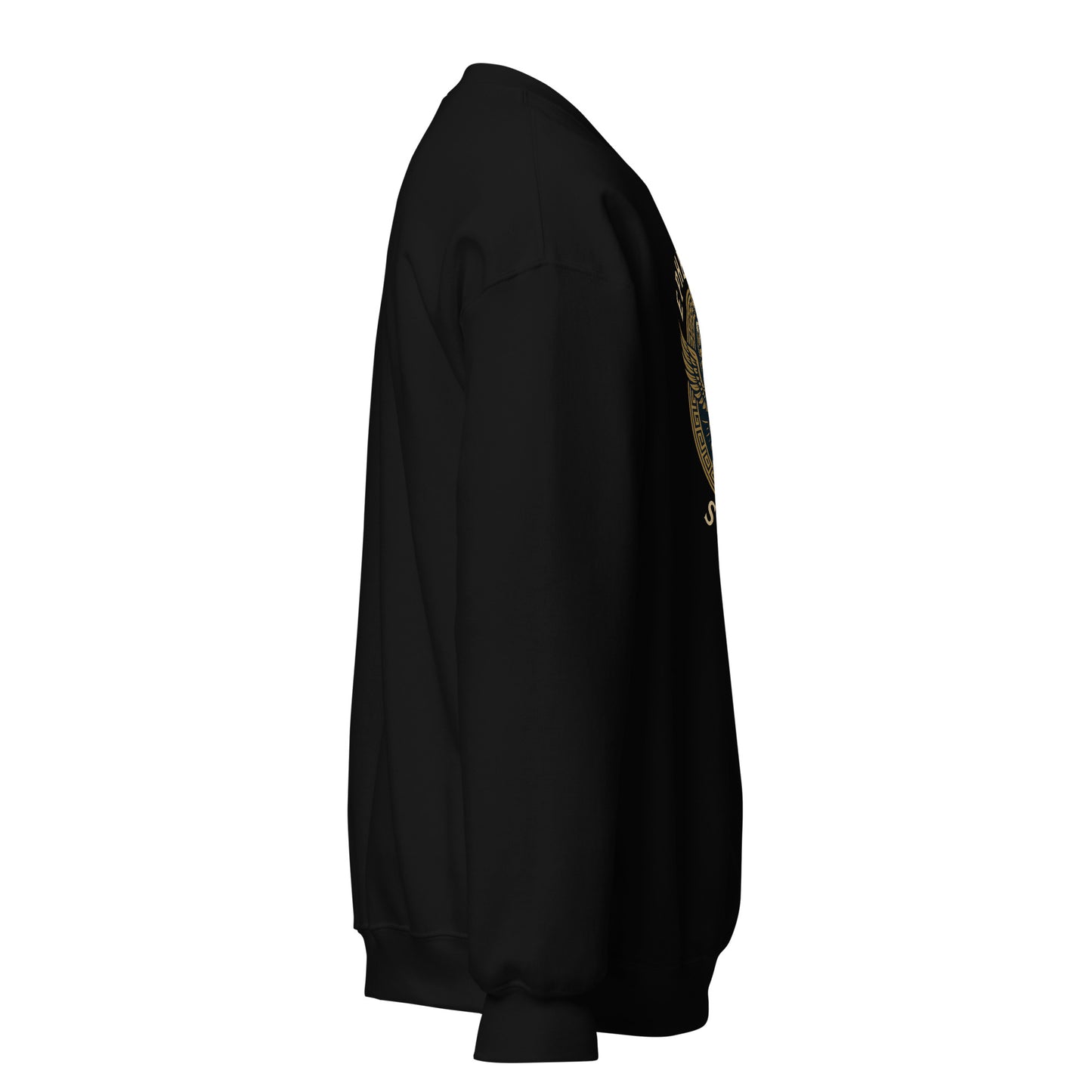 Side view of Black Ephessus Zeus The Thunder King Mythology Sweatshirt by Enlight Me Center