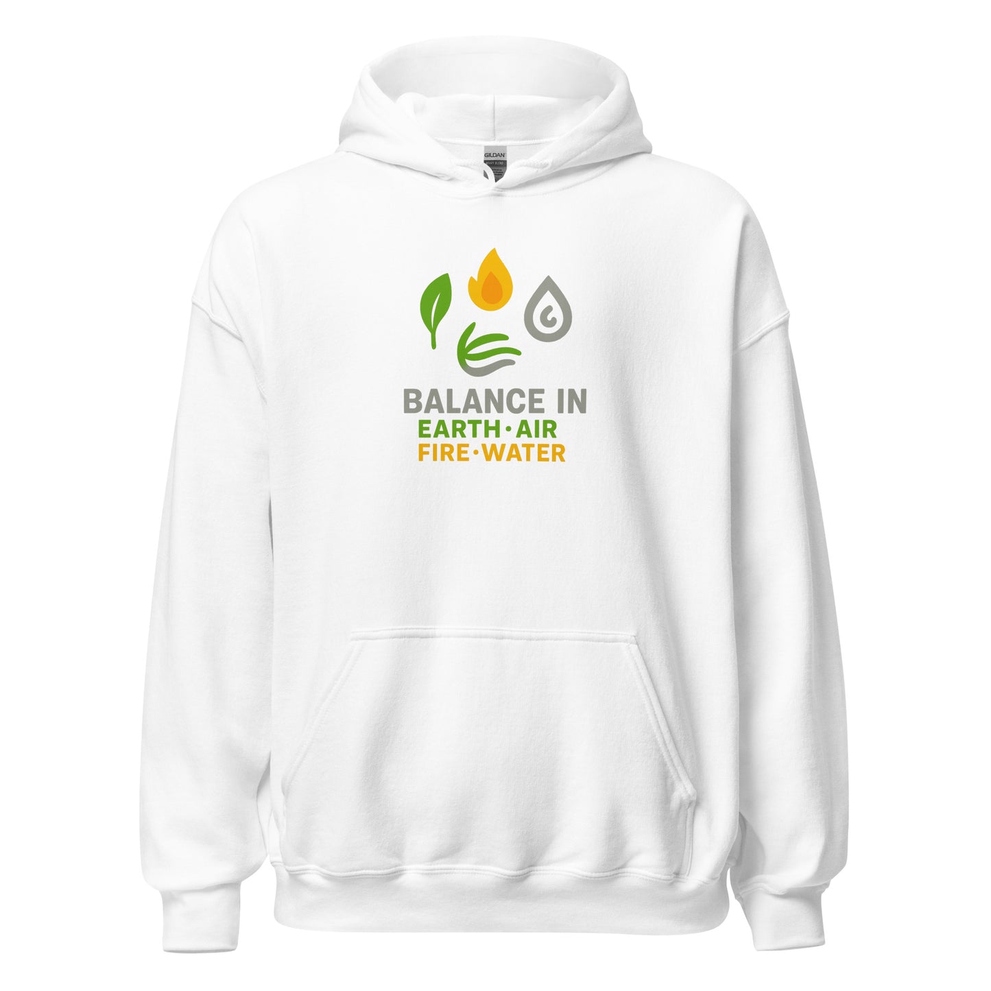 Front view of White Balance Elements Spiritual Wellness Earth Air Fire Water Spiritual Hoodie by Enlight Me Center