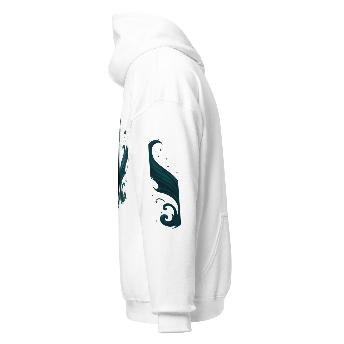 Side view of White Ephessus Divine Feminine Mermaid Ocean Power Hoodie by Enlight Me Center
