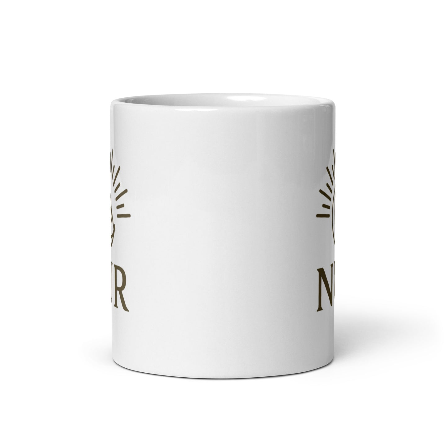 White NUR Spiritual Wellness Mug showing spiritual quote design