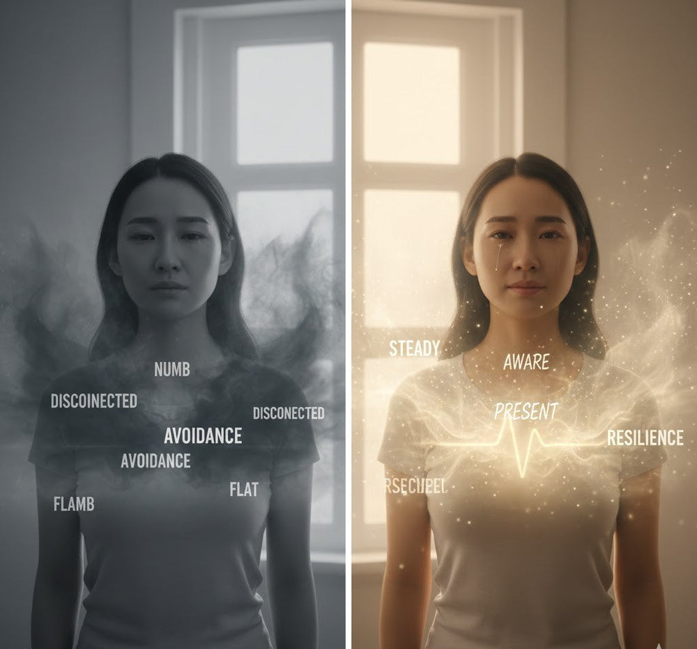 Calm expression representing the real difference between emotional regulation and suppression