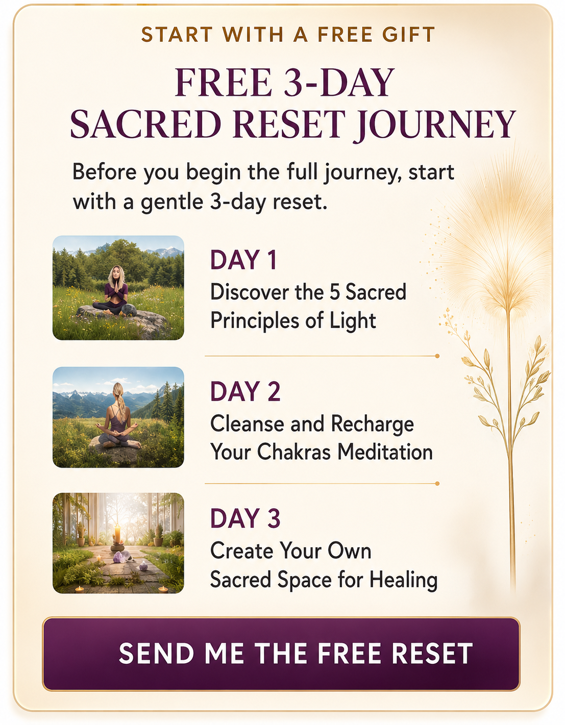 Front view of Free 3-day Sacred Reset Journey by Enlight Me Center