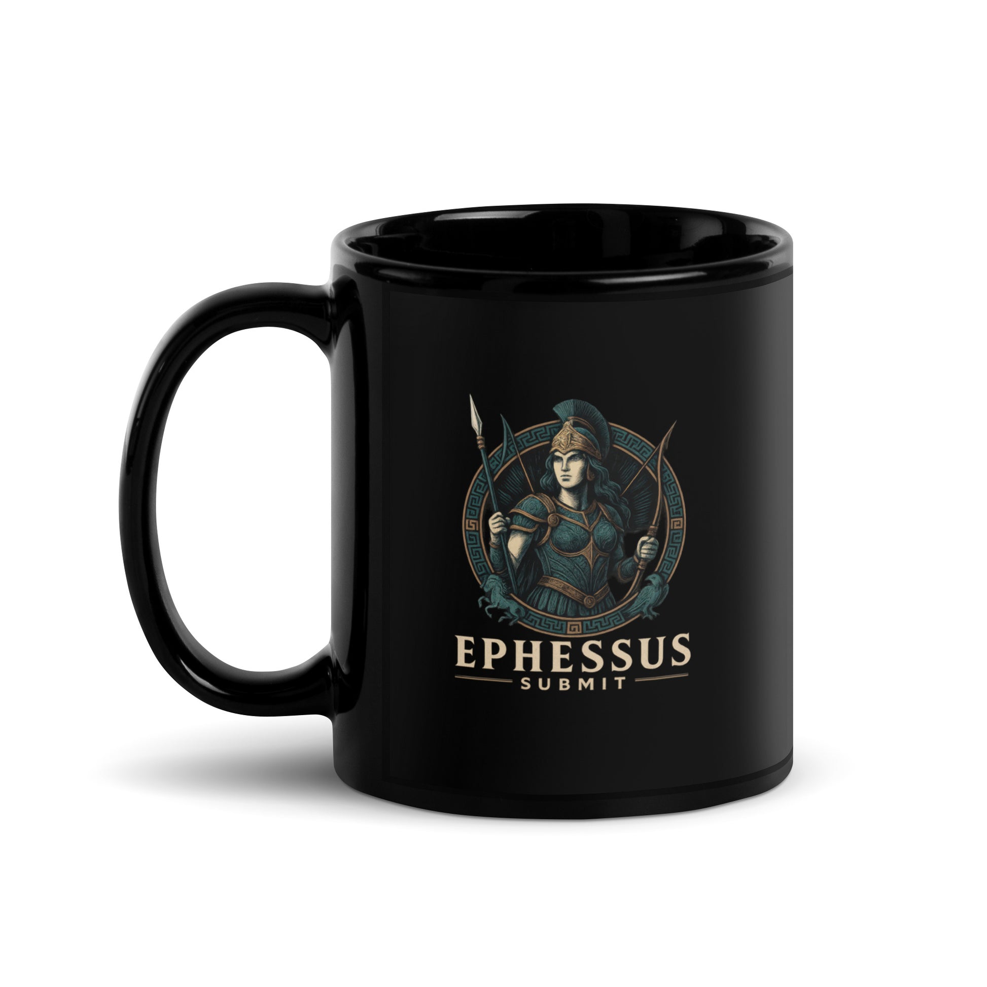 Black Ephessus Athena The Owl-Bearer Divine Feminine Mug showing spiritual quote design