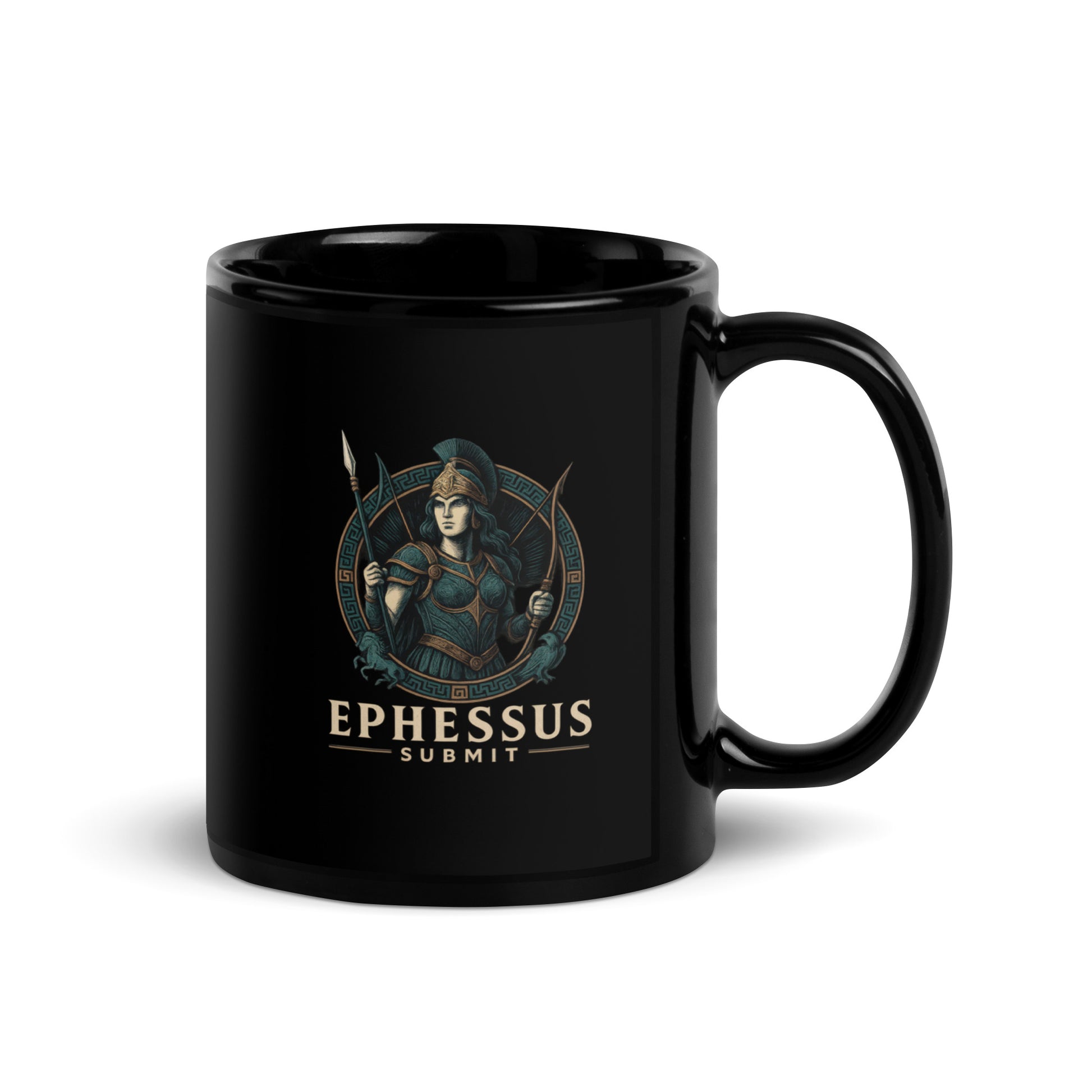 Black Ephessus Athena The Owl-Bearer Divine Feminine Mug showing spiritual quote design