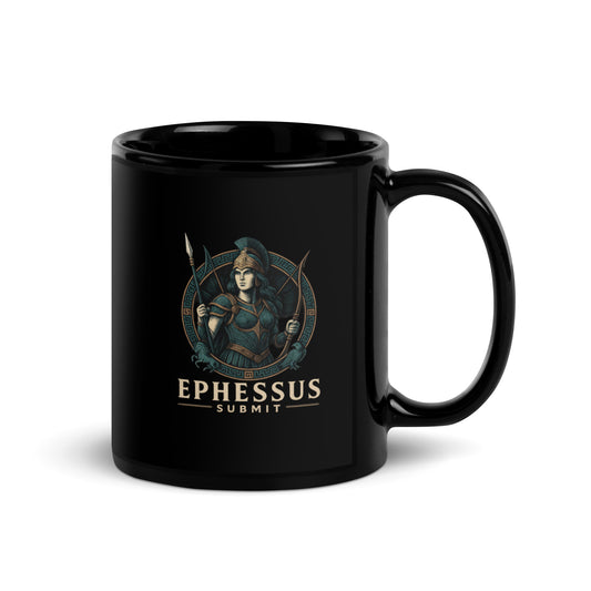 Black Ephessus Athena The Owl-Bearer Divine Feminine Mug showing spiritual quote design