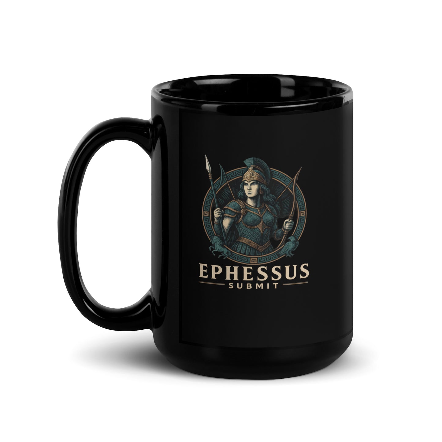 Black Ephessus Athena The Owl-Bearer Divine Feminine Mug showing spiritual quote design