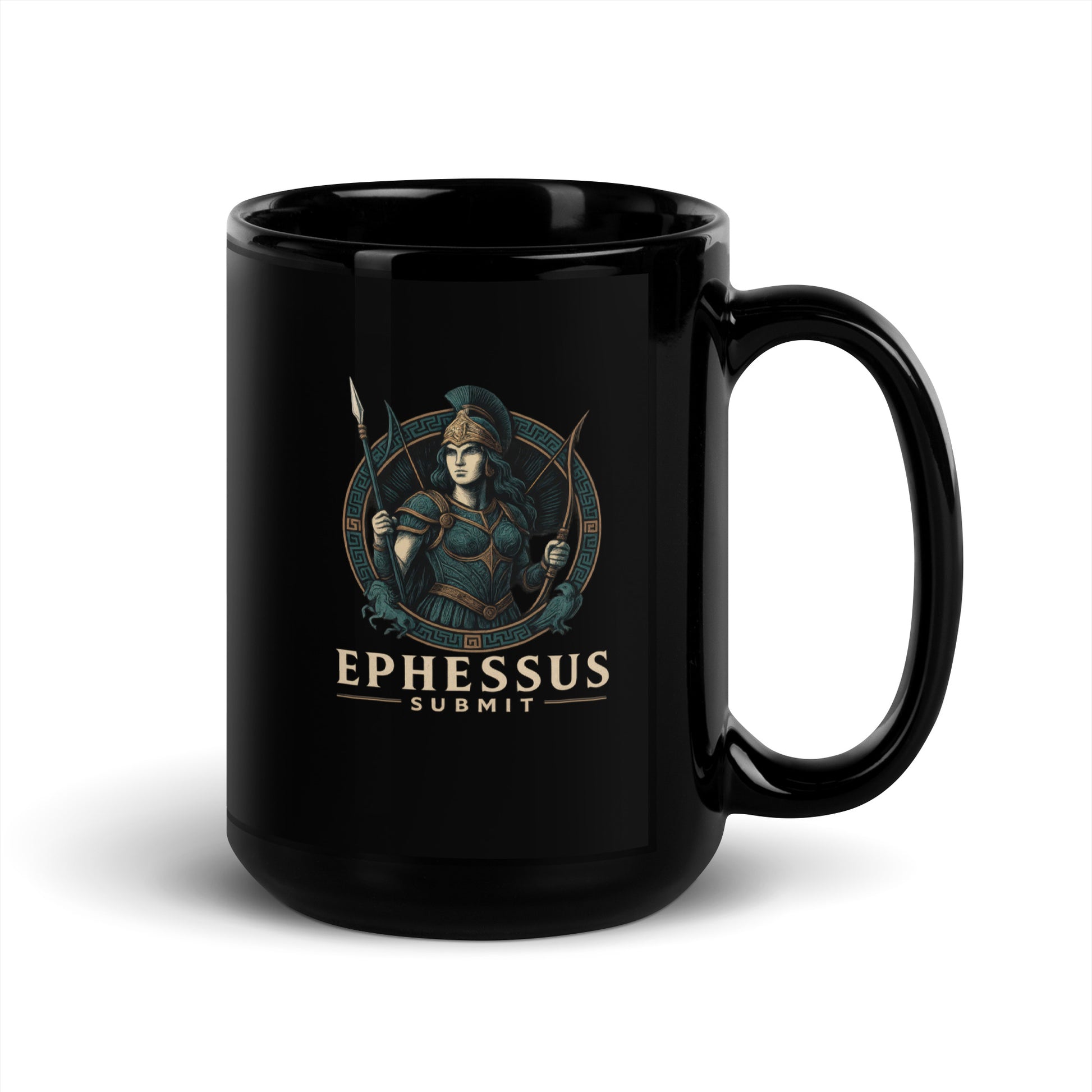 Black Ephessus Athena The Owl-Bearer Divine Feminine Mug showing spiritual quote design