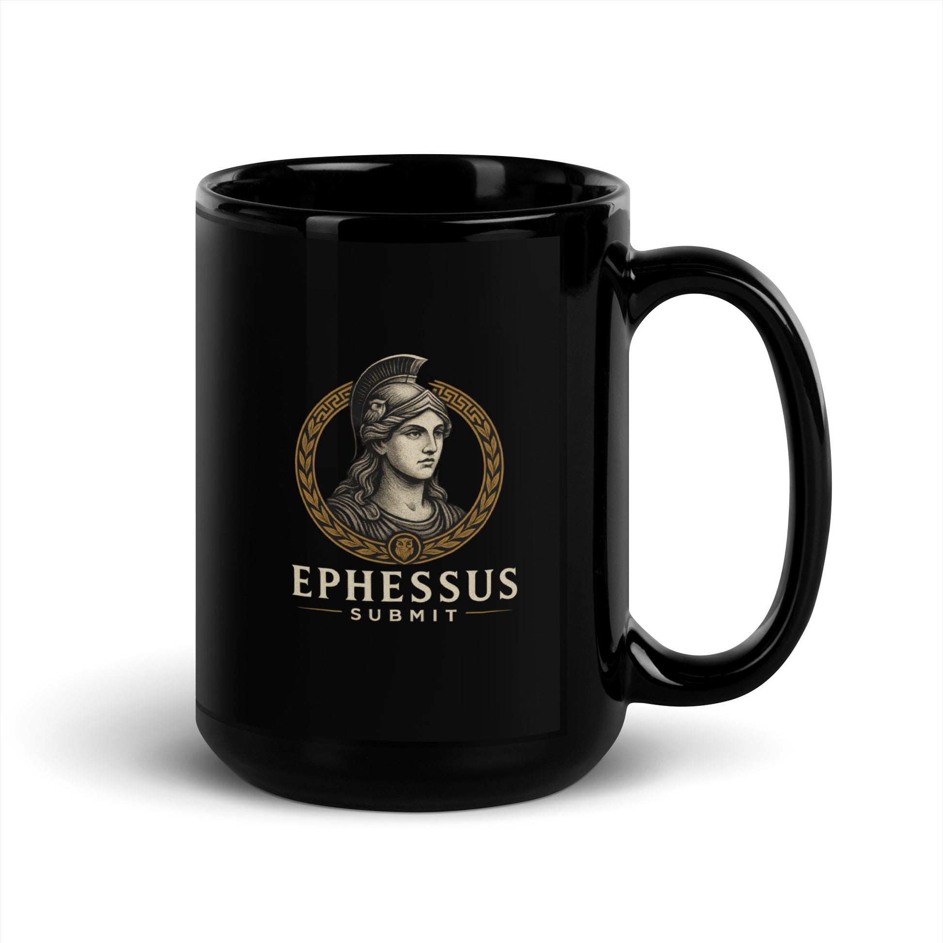 Black Ephessus Athena The Wise Guardian Divine Feminine Mug showing spiritual quote design