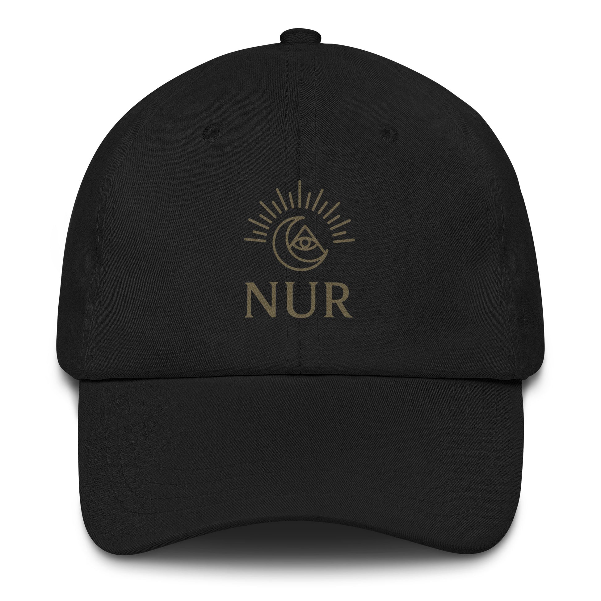 Front view of Black NUR Spiritual Hat by Enlight Me Center