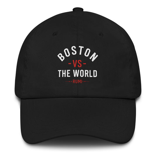 Front view of Black Boston vs the World Spiritual Quote Hat by Enlight Me Center