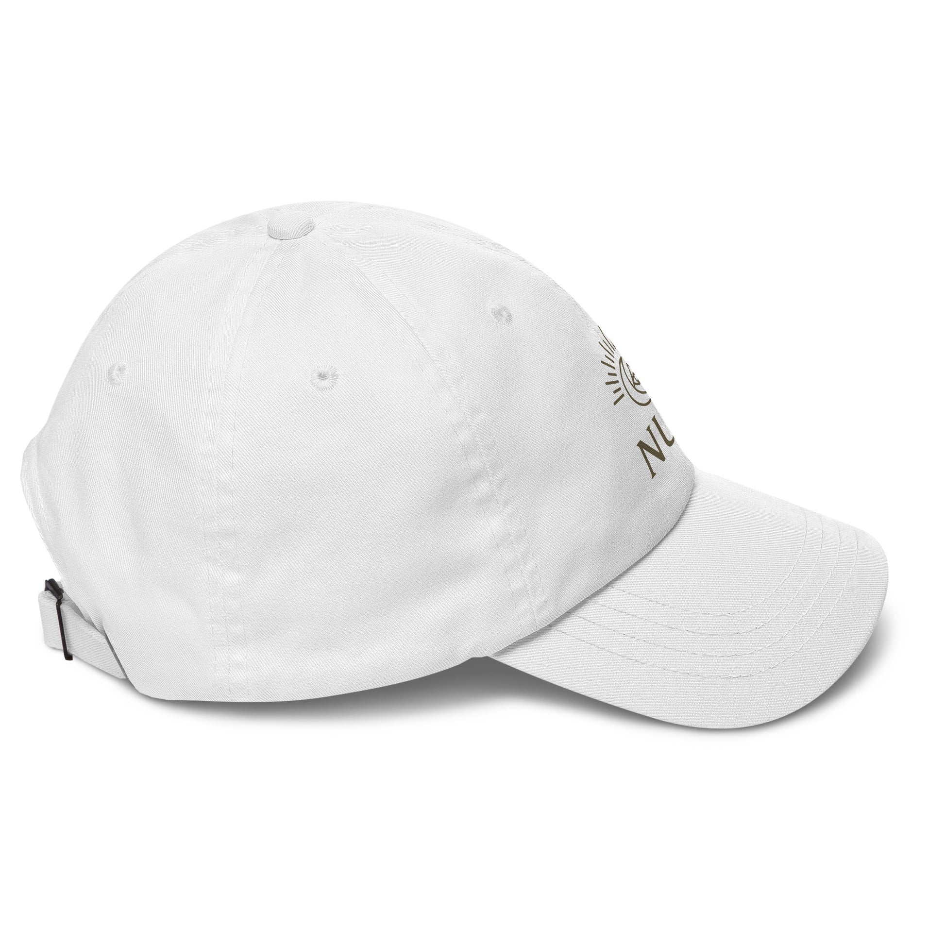 Side view of White NUR Spiritual Hat by Enlight Me Center