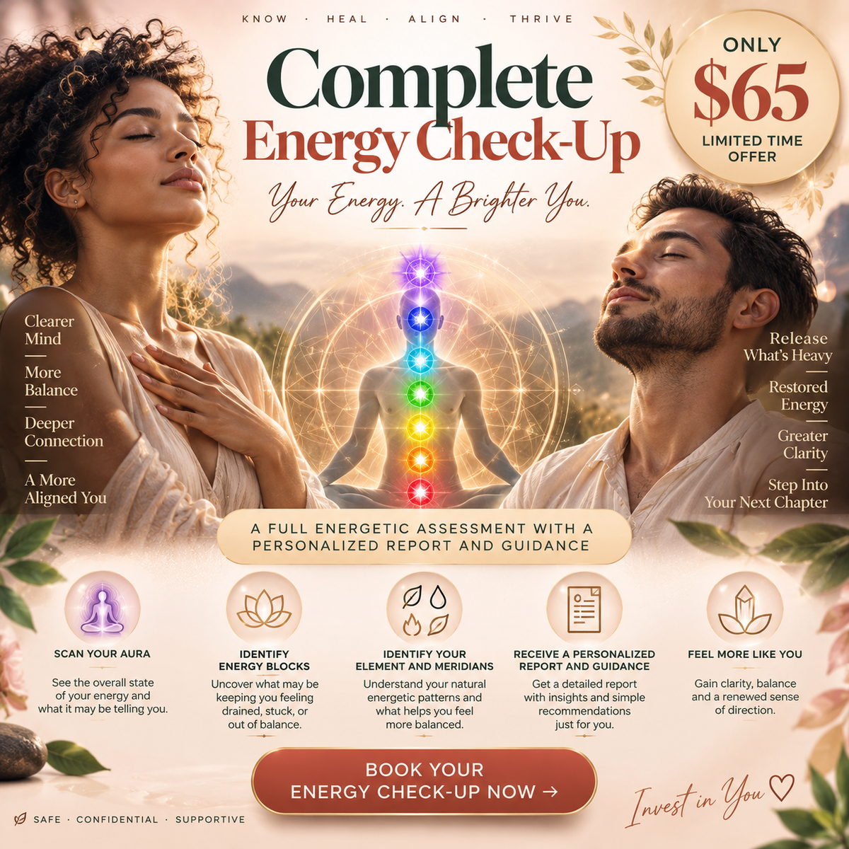 Complete Energy Check-Up from EnlightMeCenter — a full chakra assessment with a personalized energy report and guidance. Only $65, limited time offer.