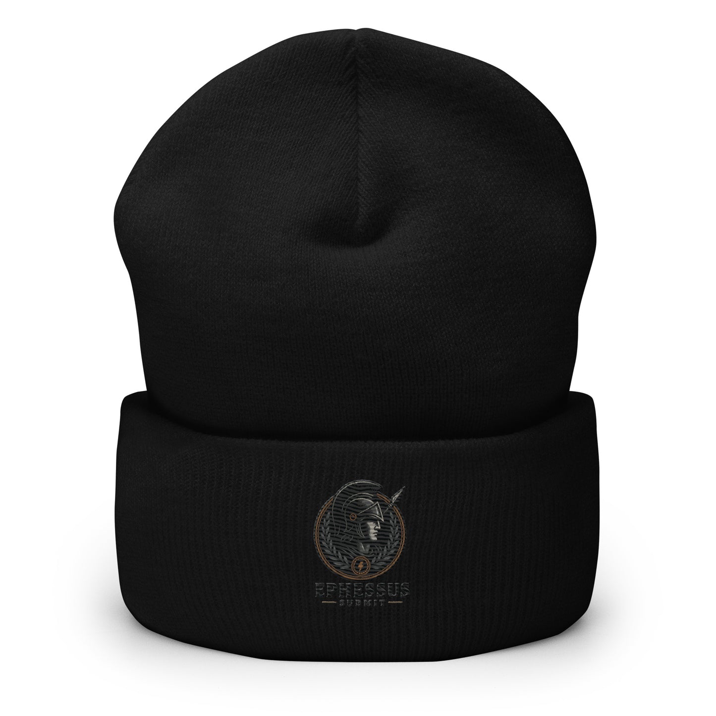 Front view of Black Ephessus Athena Eternal Warrior Divine Feminine Beanie by Enlight Me Center