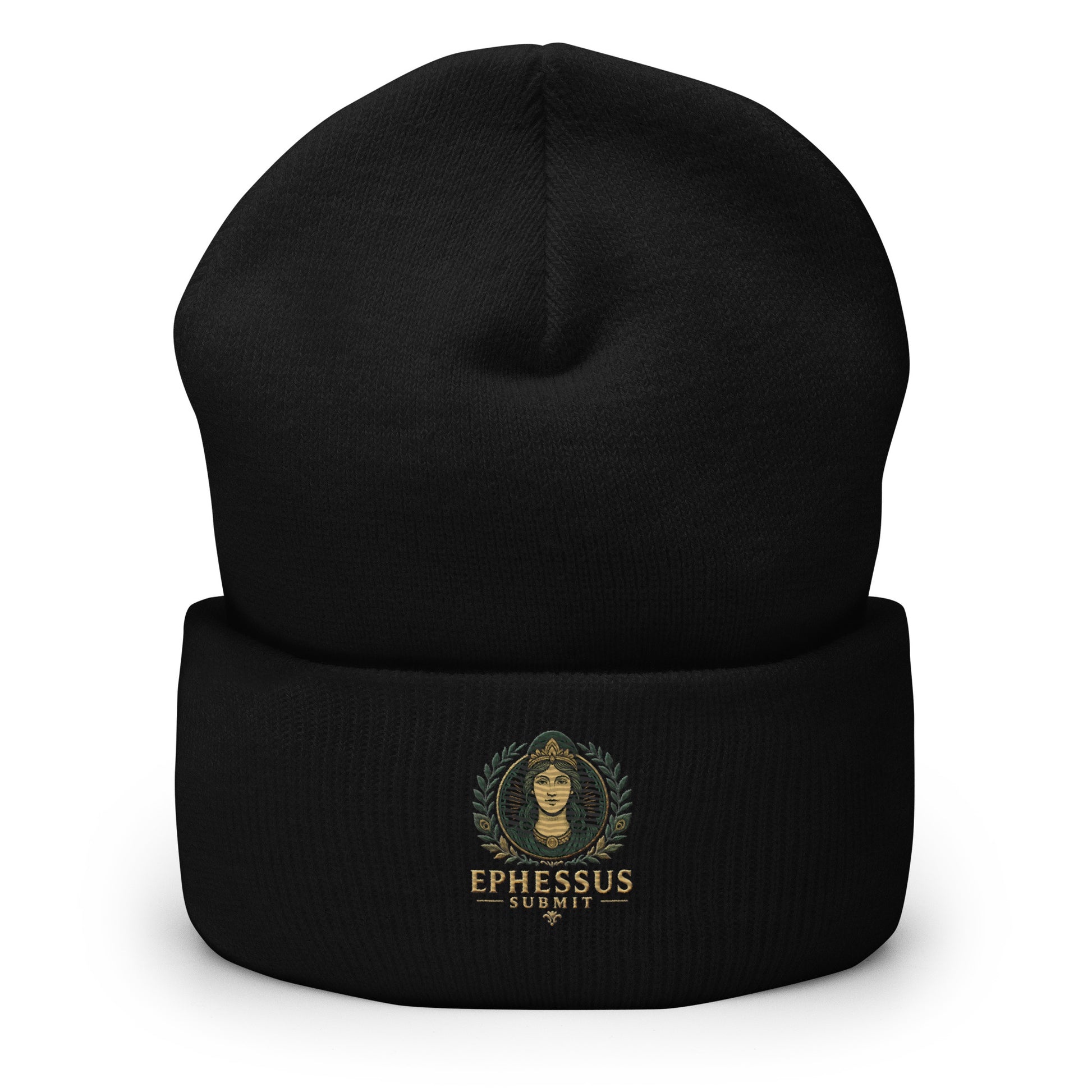 Front view of Black Ephessus Hera The Sovereign Queen Divine Feminine Beanie by Enlight Me Center