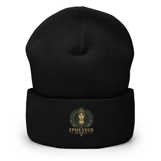 Front view of Black Ephessus Hera The Sovereign Queen Divine Feminine Beanie by Enlight Me Center
