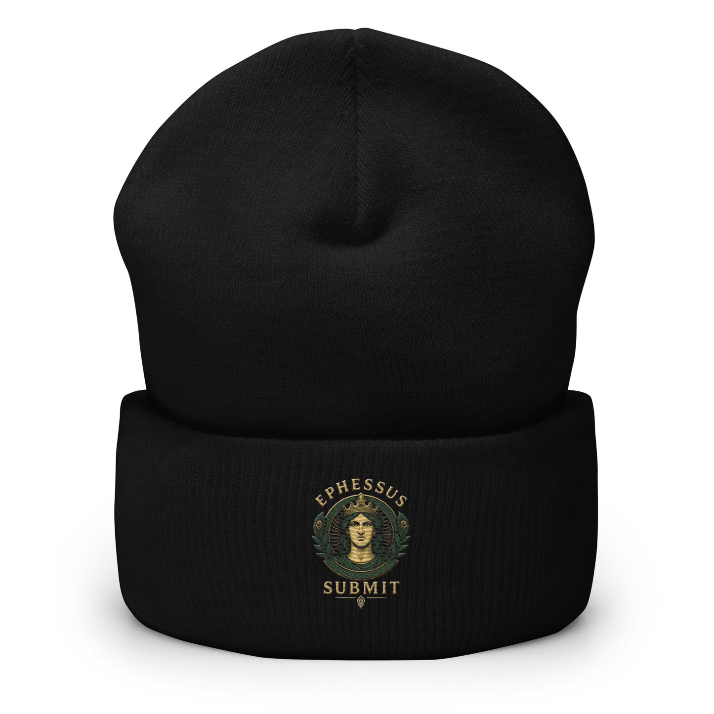 Front view of Black Ephessus Hera The Sovereign Queen Divine Feminine Beanie by Enlight Me Center