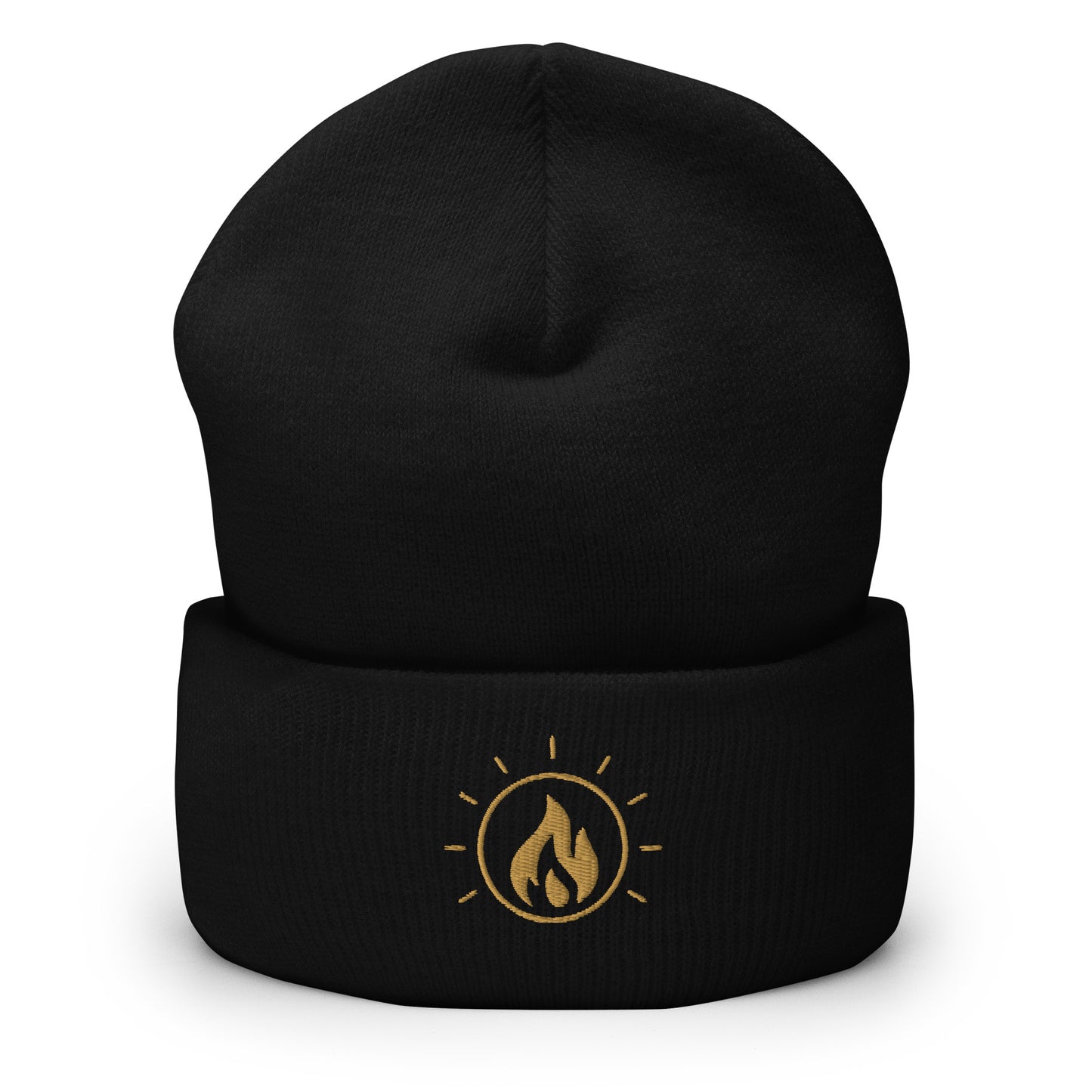 Front view of Black The Fire Within is the Light of the Ancestors Cuffed Spiritual Beanie by Enlight Me Center