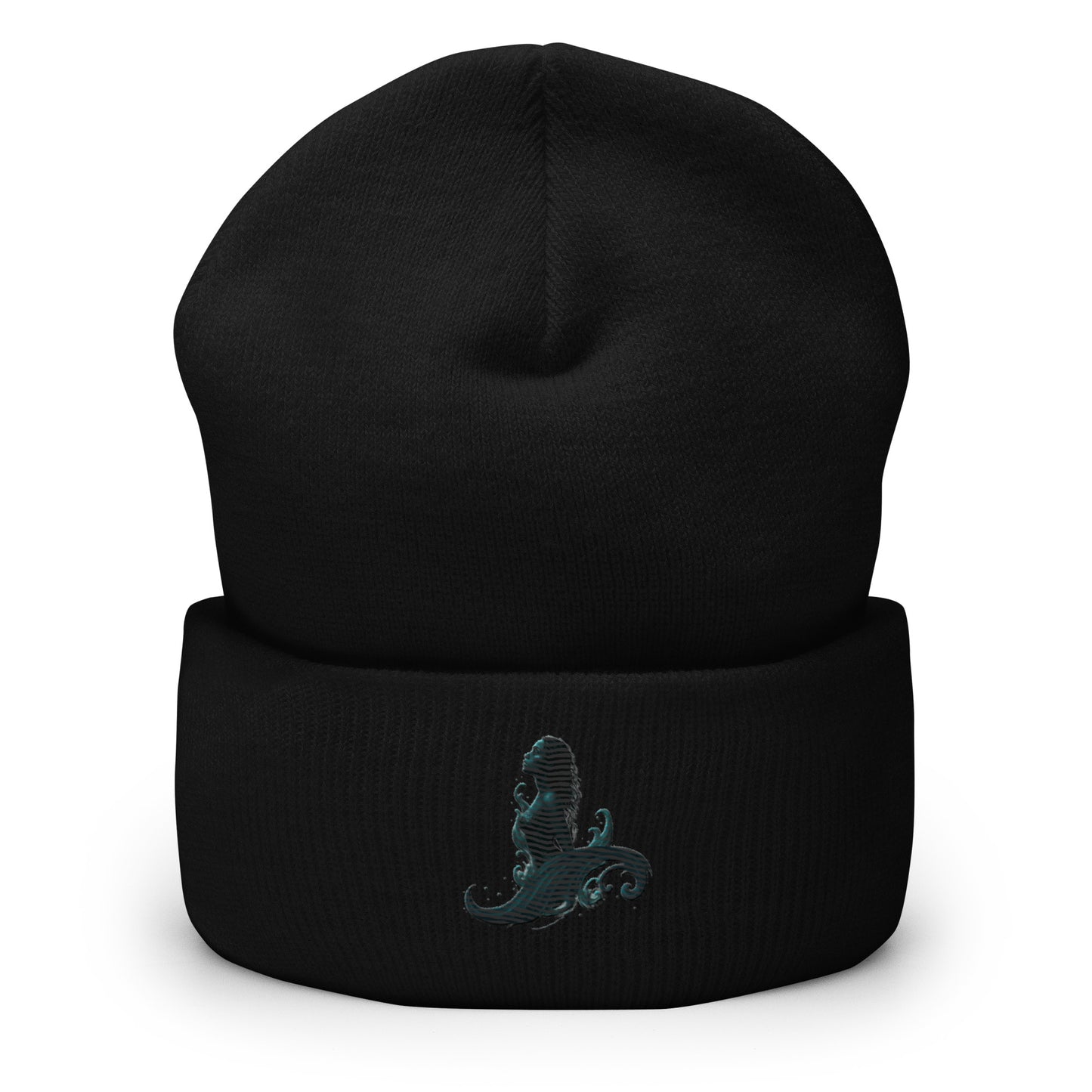 Front view of Black Ephessus Mermaid Divine Feminine Beanie by Enlight Me Center