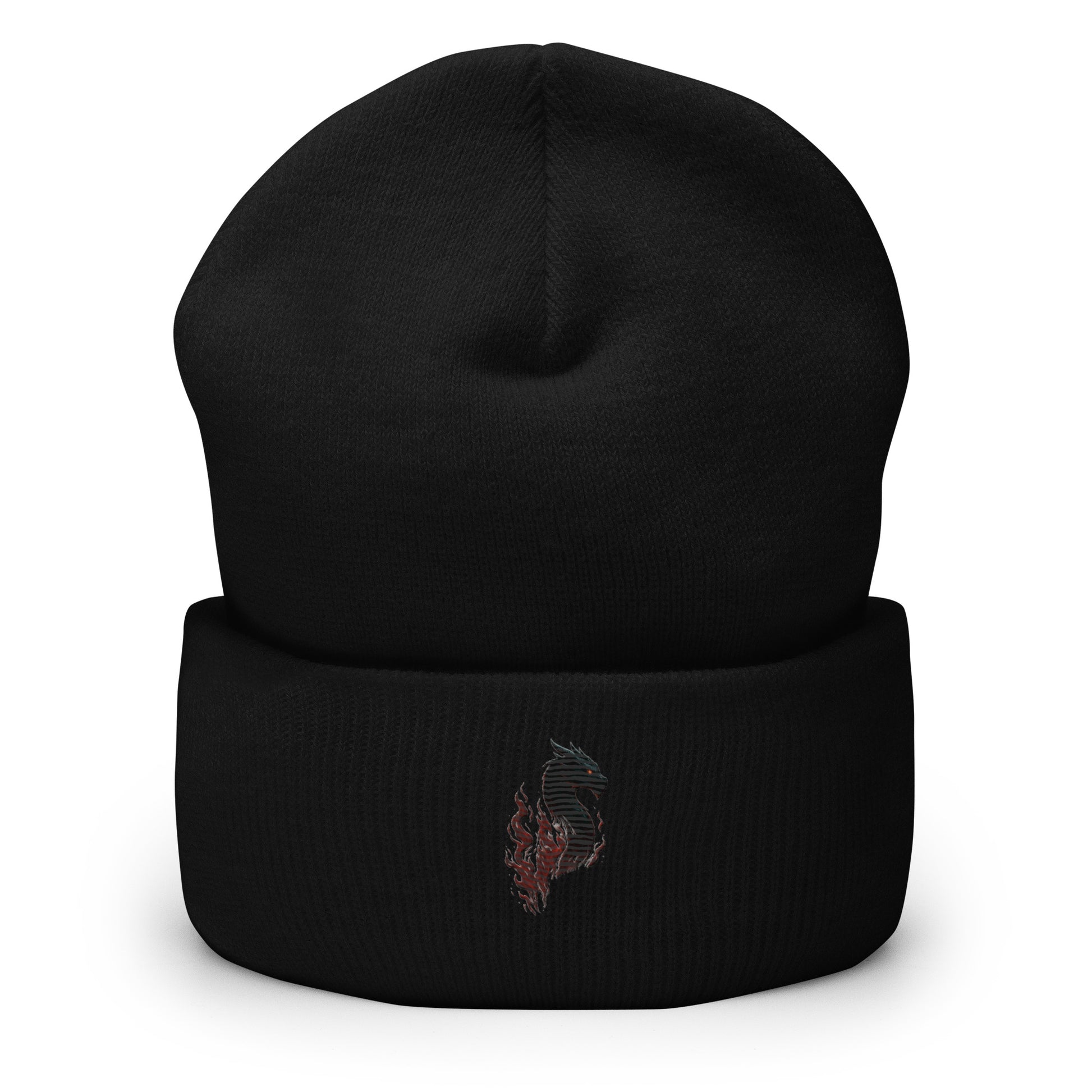 Front view of Black Ephessus Dragon Mythology Beanie by Enlight Me Center