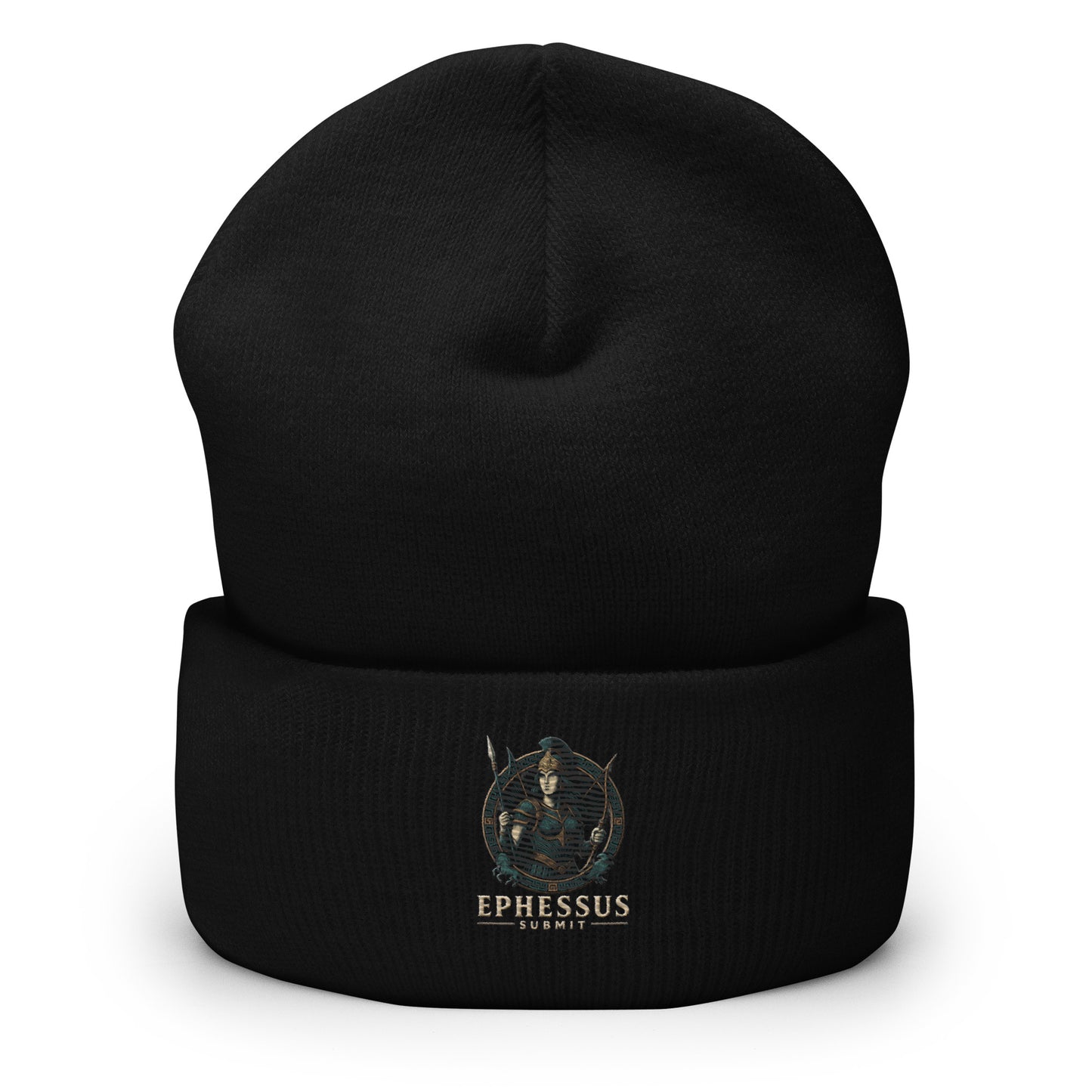 Front view of Black Ephessus Athena The Defender Divine Feminine Beanie by Enlight Me Center
