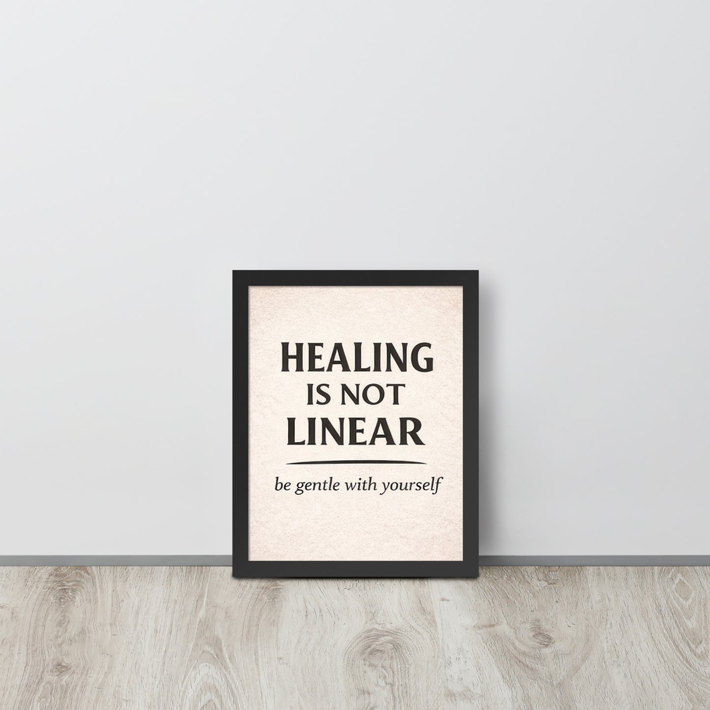 Front view of Black Healing is Not Linear Framed Poster by Enlight Me Center