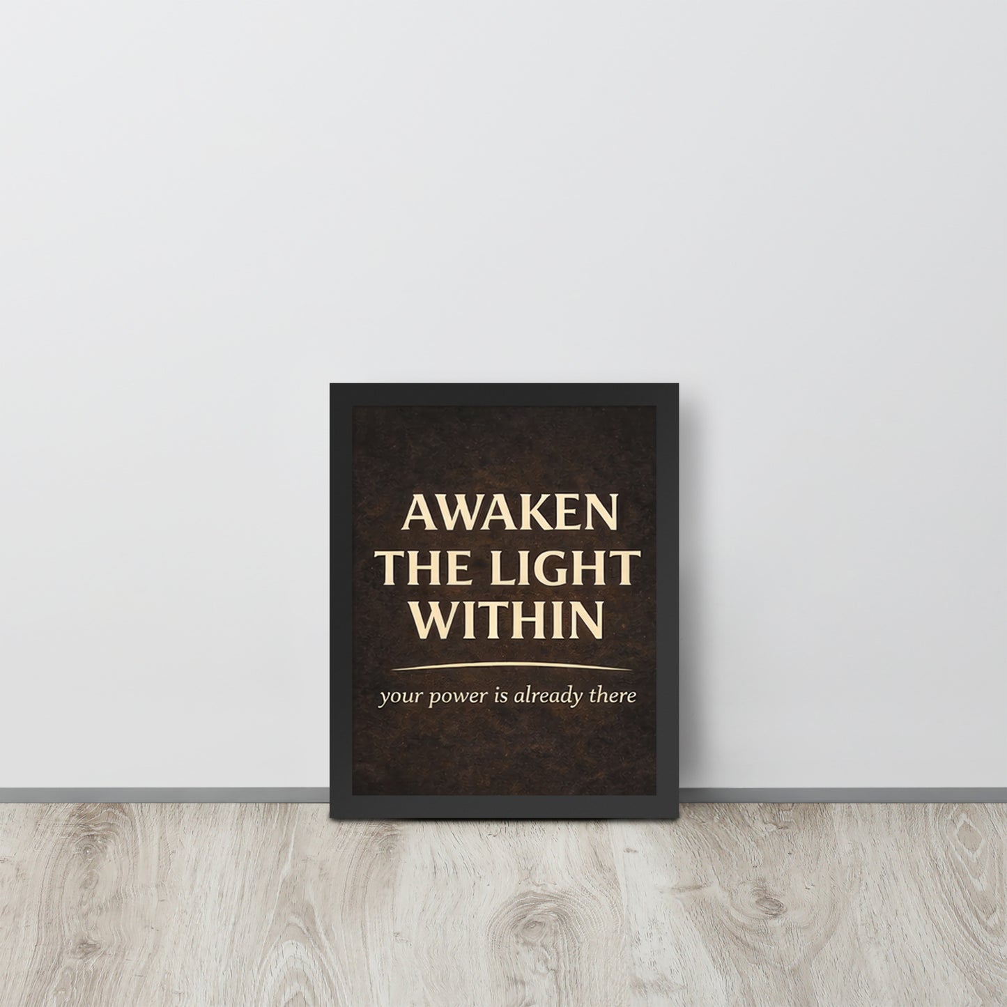 Black Awaken the Light Within Spiritual Wall Art Framed Poster framed spiritual wall art for mindful home decor