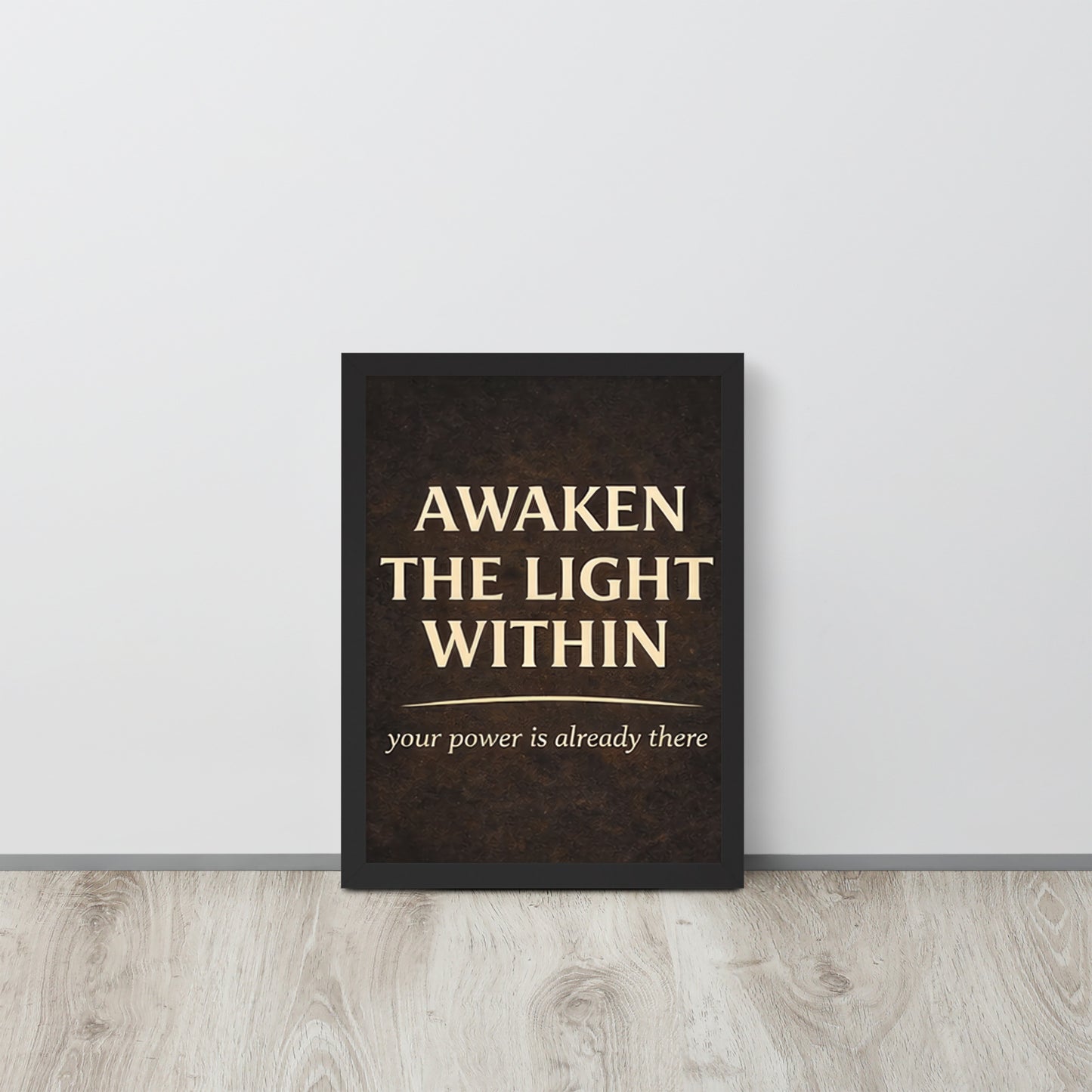 Black Awaken the Light Within Spiritual Wall Art Framed Poster framed spiritual wall art for mindful home decor