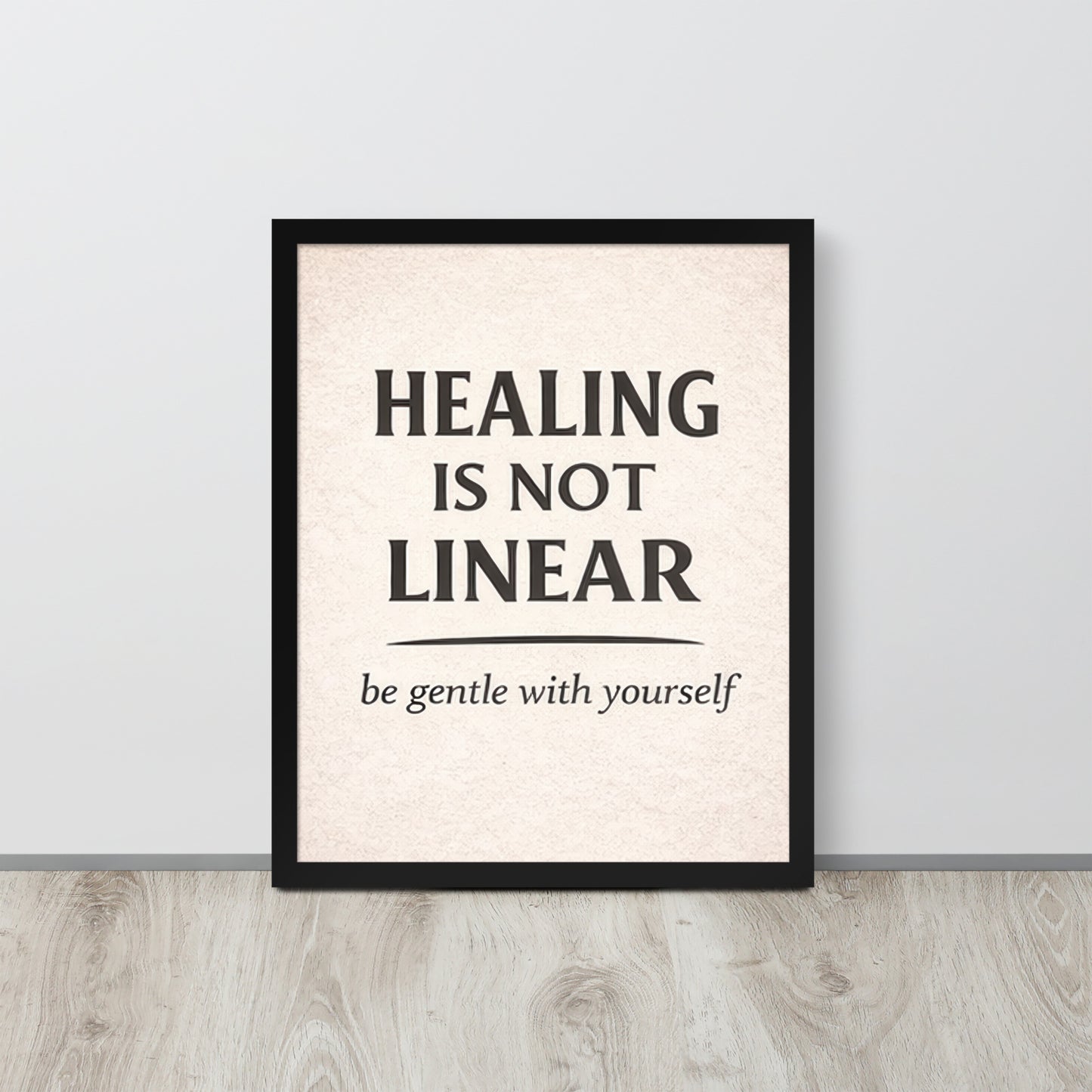 Front view of Black Healing is Not Linear Framed Poster by Enlight Me Center