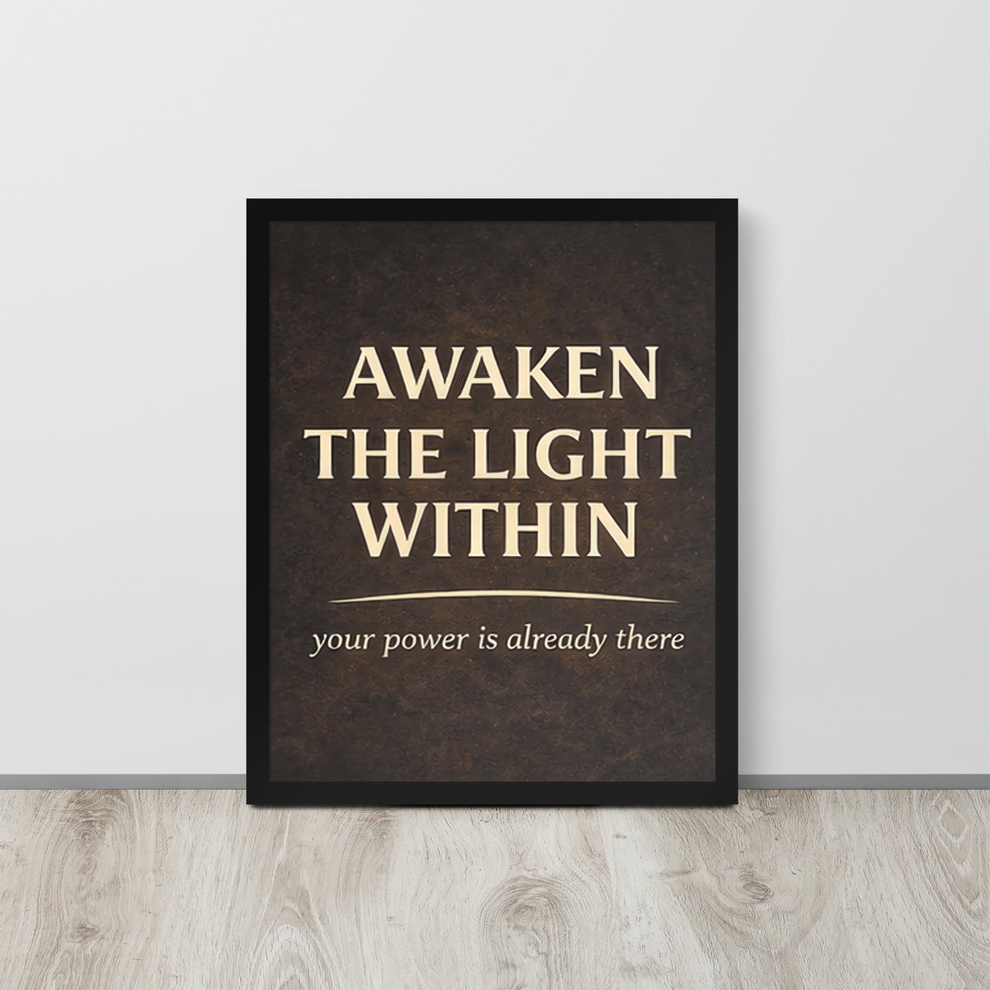 Black Awaken the Light Within Spiritual Wall Art Framed Poster framed spiritual wall art for mindful home decor