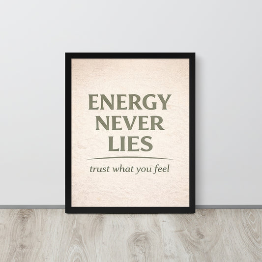 Black Energy Never Lies Spiritual Wall Art Framed Poster framed spiritual wall art for mindful home decor