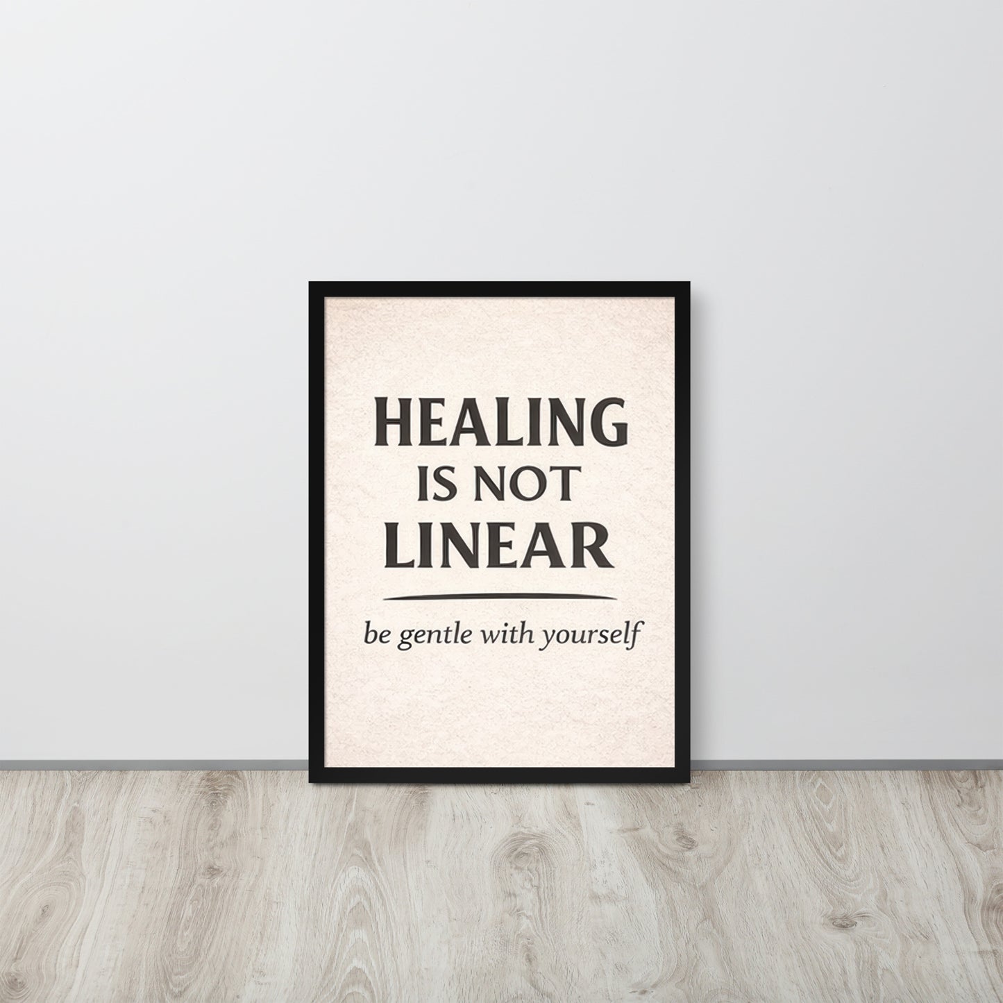 Front view of Black Healing is Not Linear Framed Poster by Enlight Me Center