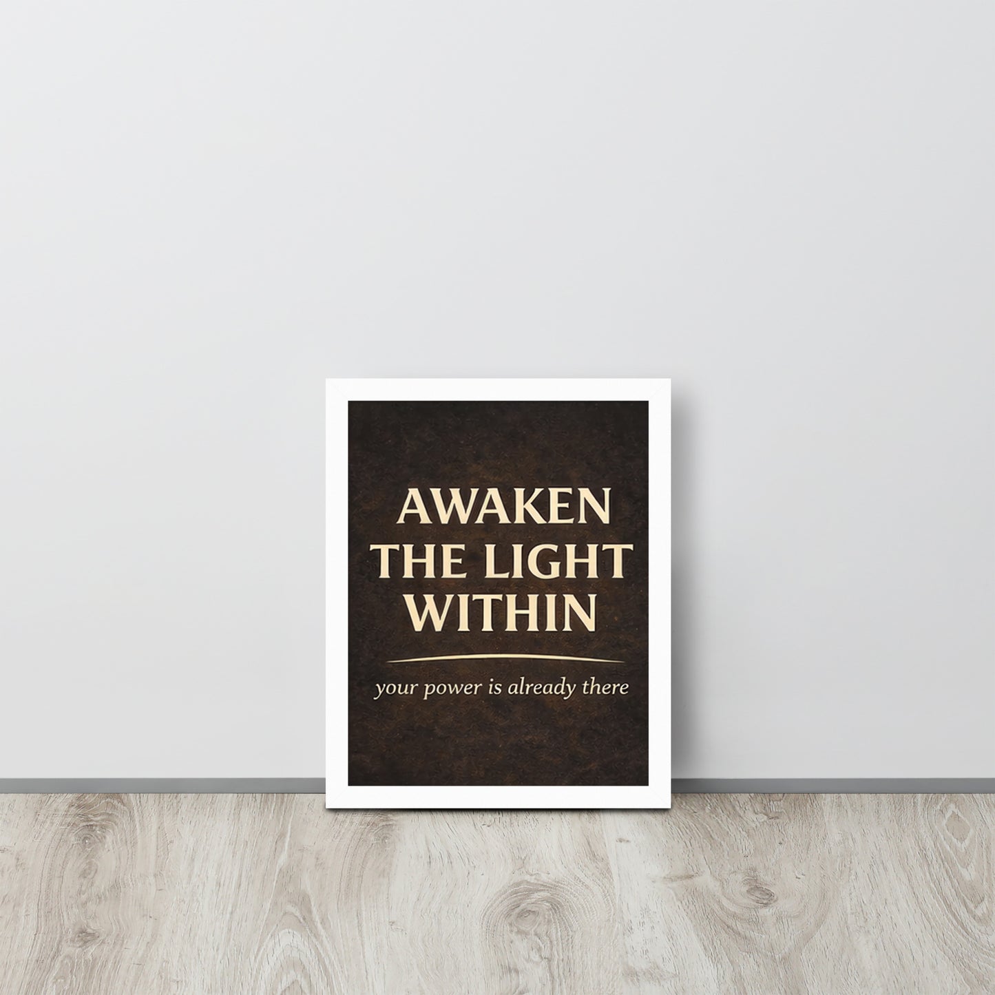 White Awaken the Light Within Spiritual Wall Art Framed Poster framed spiritual wall art for mindful home decor