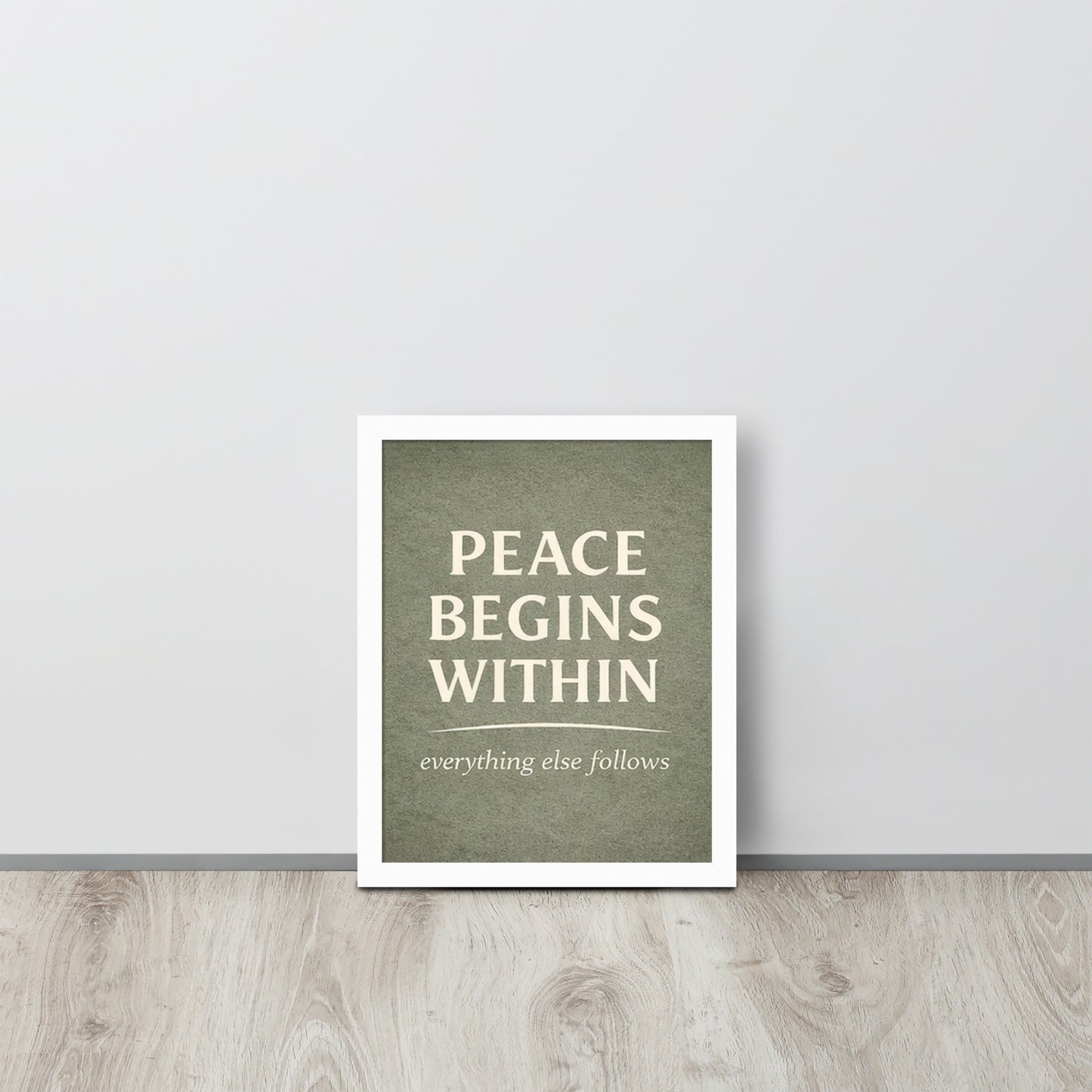 White Peace Begins Within Spiritual Wall Art Framed Poster framed spiritual wall art for mindful home decor