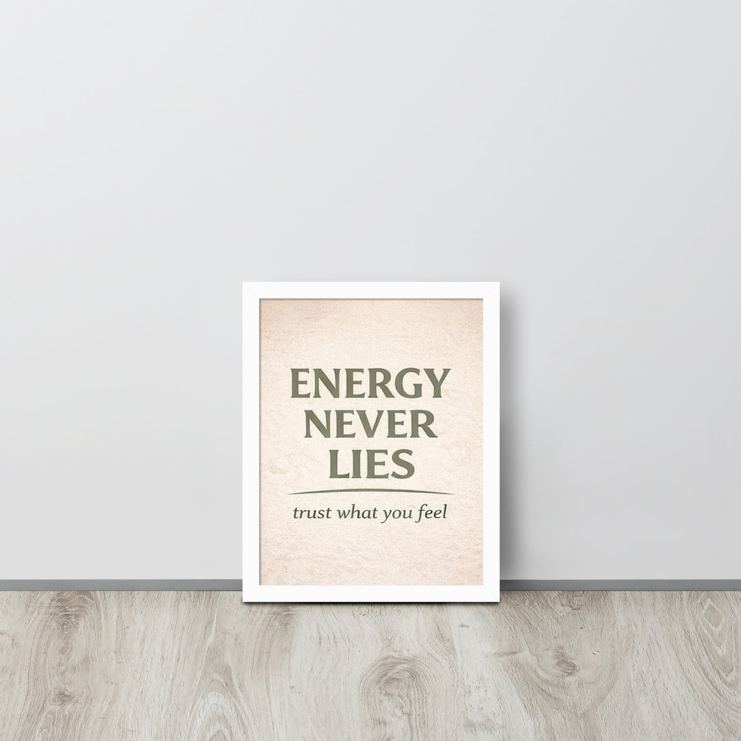 White Energy Never Lies Spiritual Wall Art Framed Poster framed spiritual wall art for mindful home decor