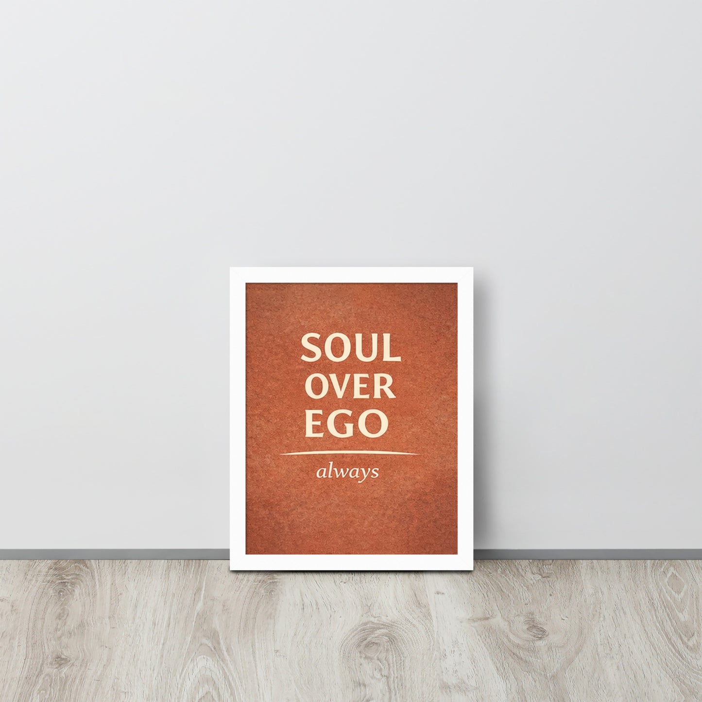 White Soul Over Ego Spiritual Wall Art Framed Poster framed spiritual wall art for mindful home decor