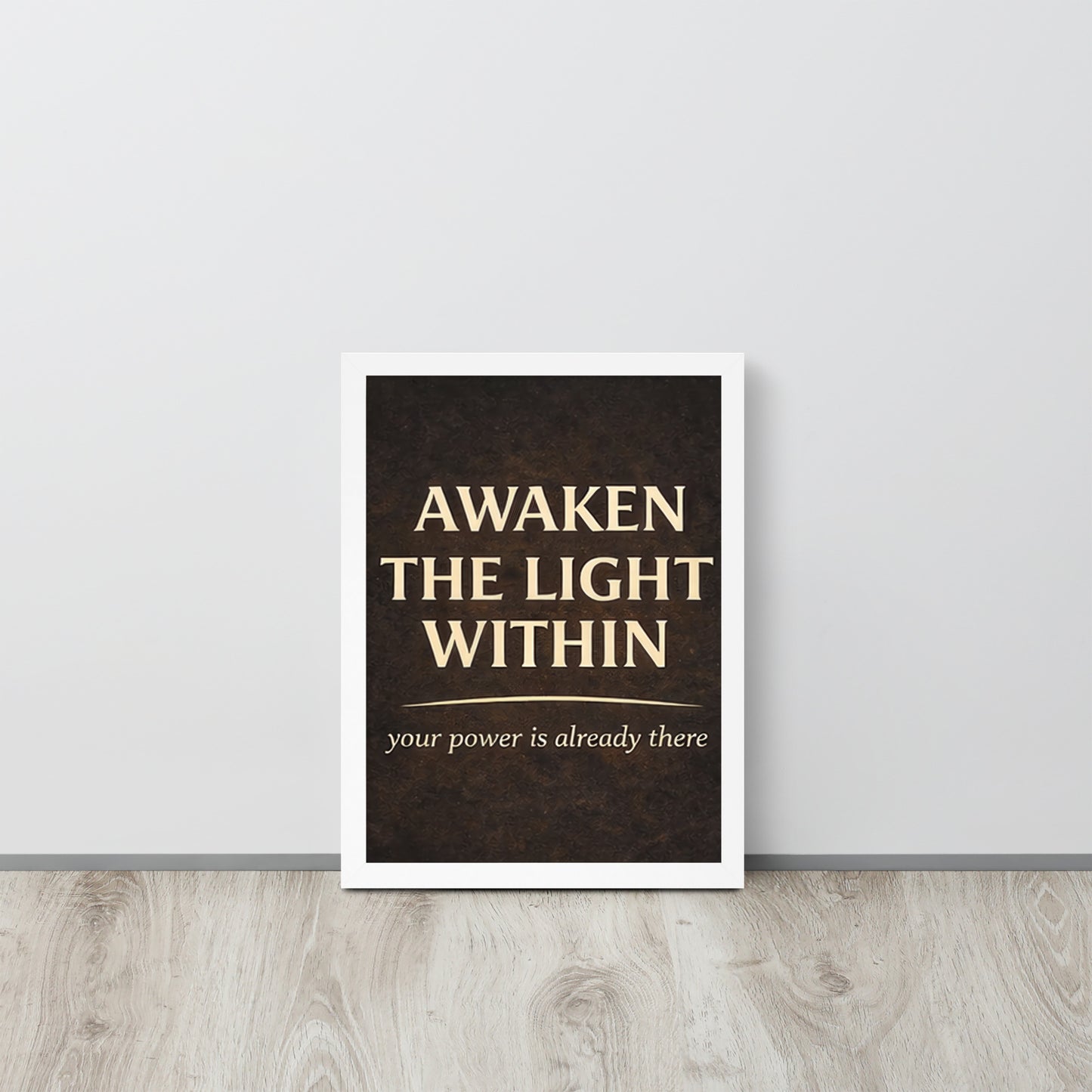 White Awaken the Light Within Spiritual Wall Art Framed Poster framed spiritual wall art for mindful home decor