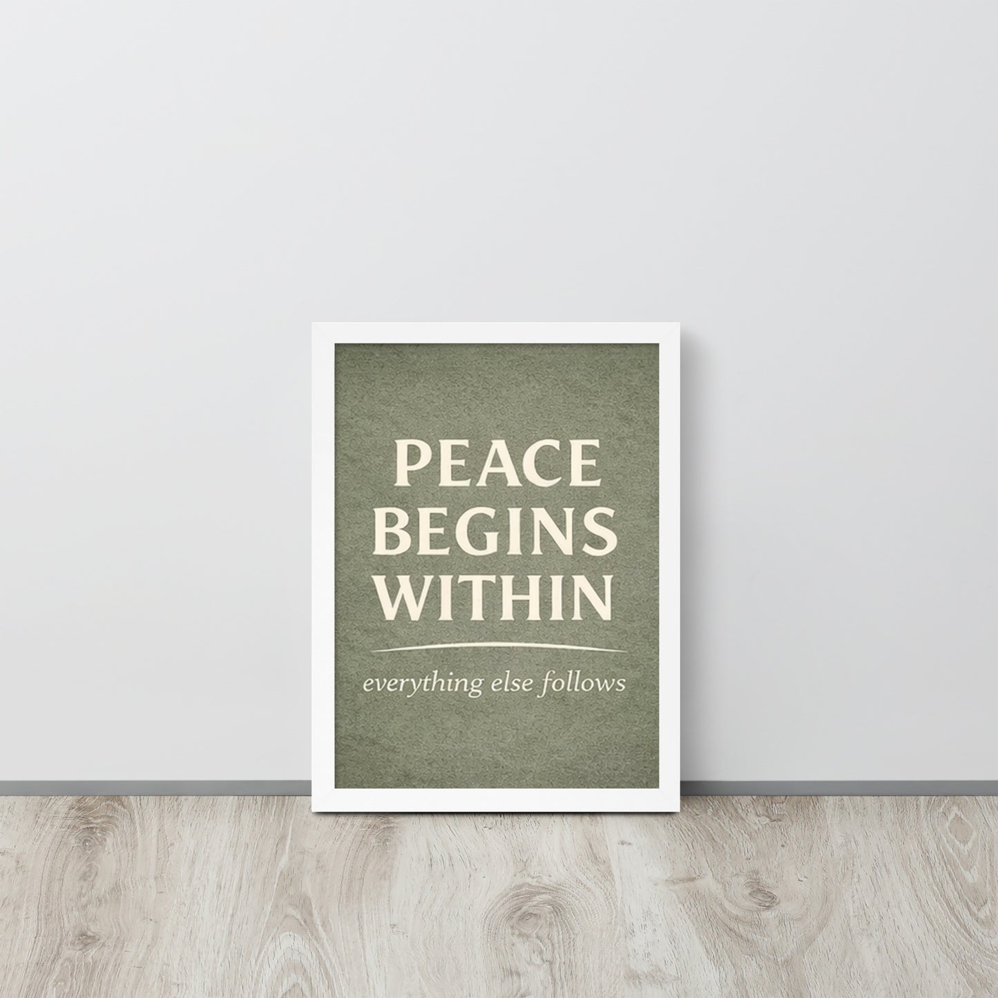 White Peace Begins Within Spiritual Wall Art Framed Poster framed spiritual wall art for mindful home decor