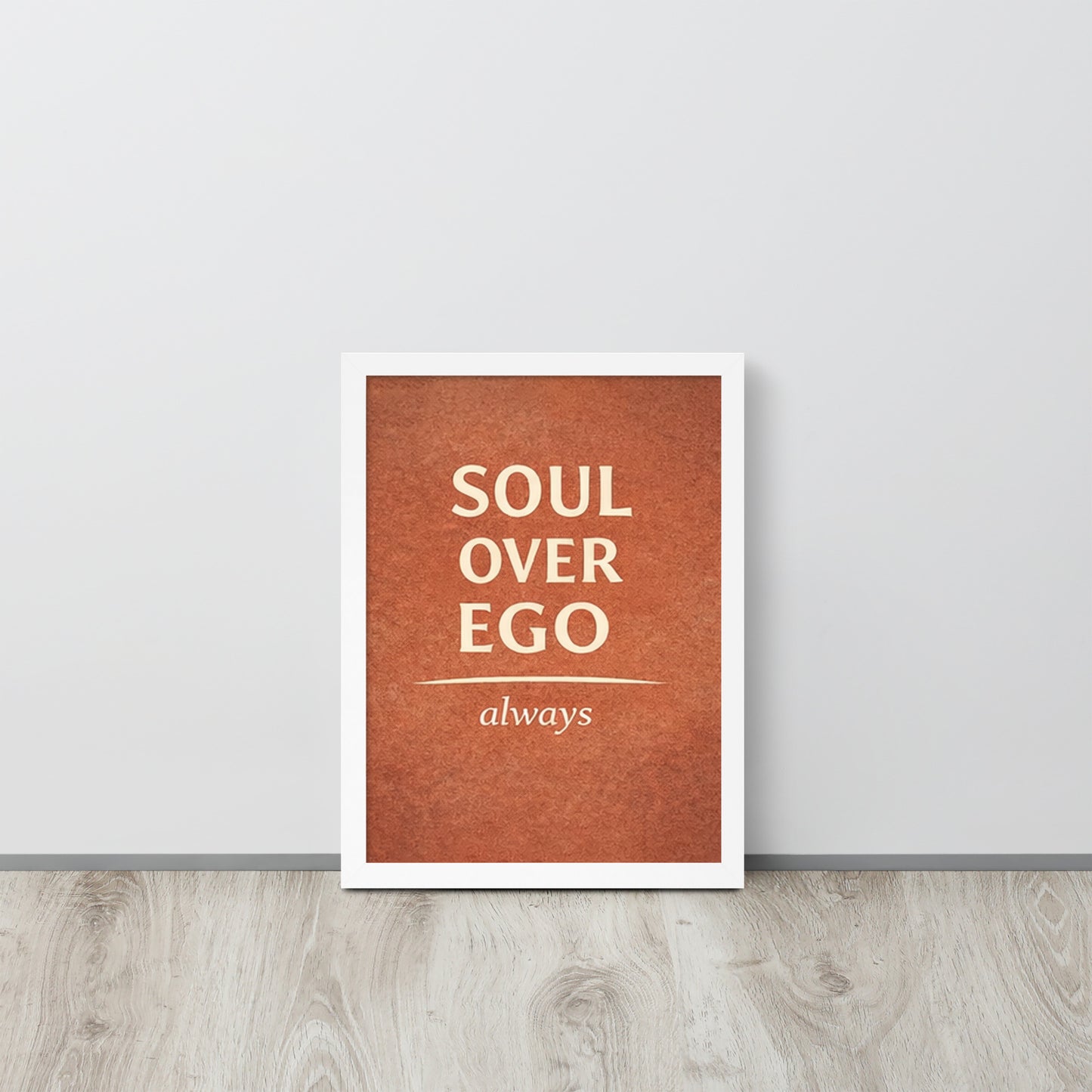White Soul Over Ego Spiritual Wall Art Framed Poster framed spiritual wall art for mindful home decor