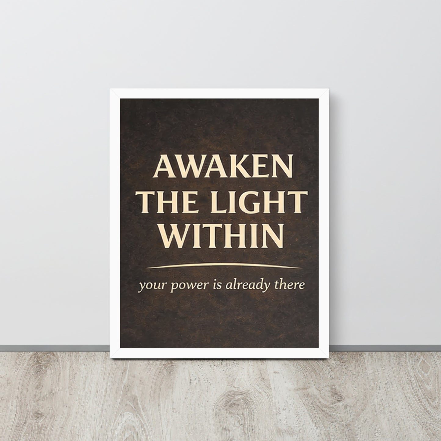 White Awaken the Light Within Spiritual Wall Art Framed Poster framed spiritual wall art for mindful home decor