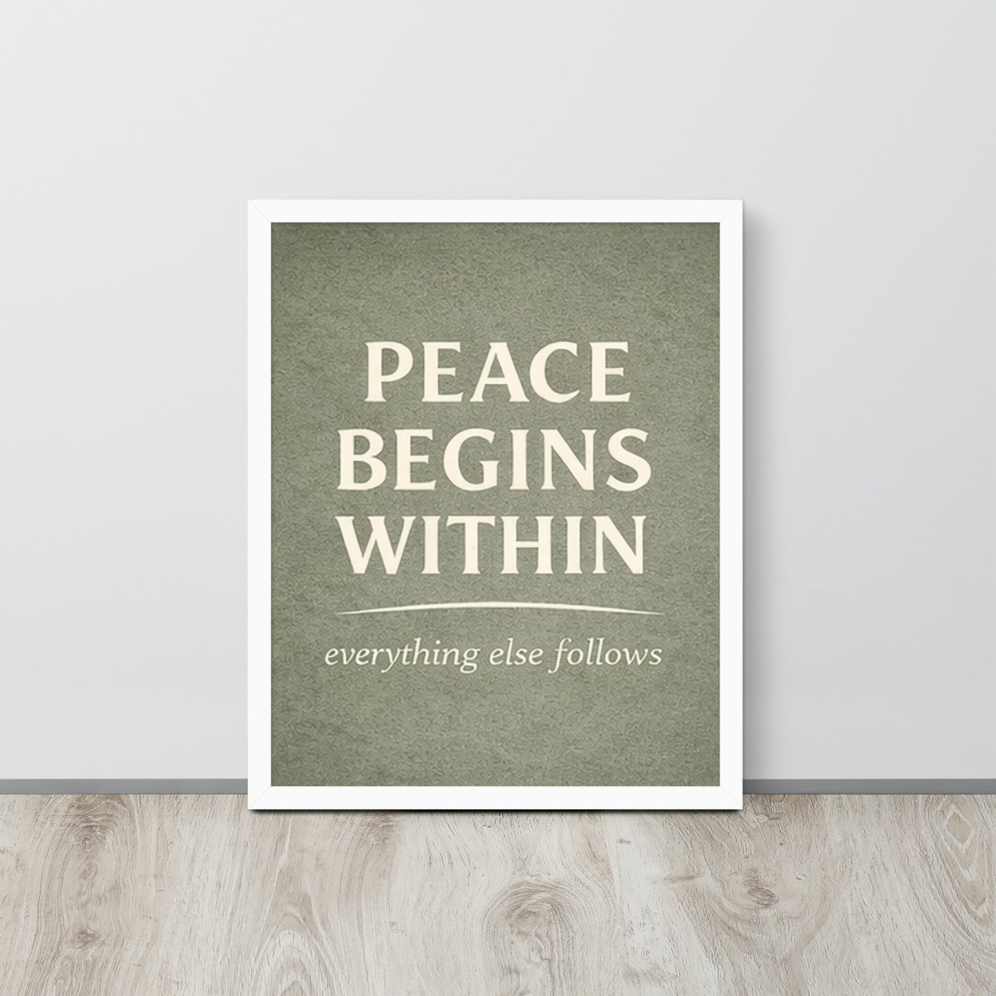 White Peace Begins Within Spiritual Wall Art Framed Poster framed spiritual wall art for mindful home decor