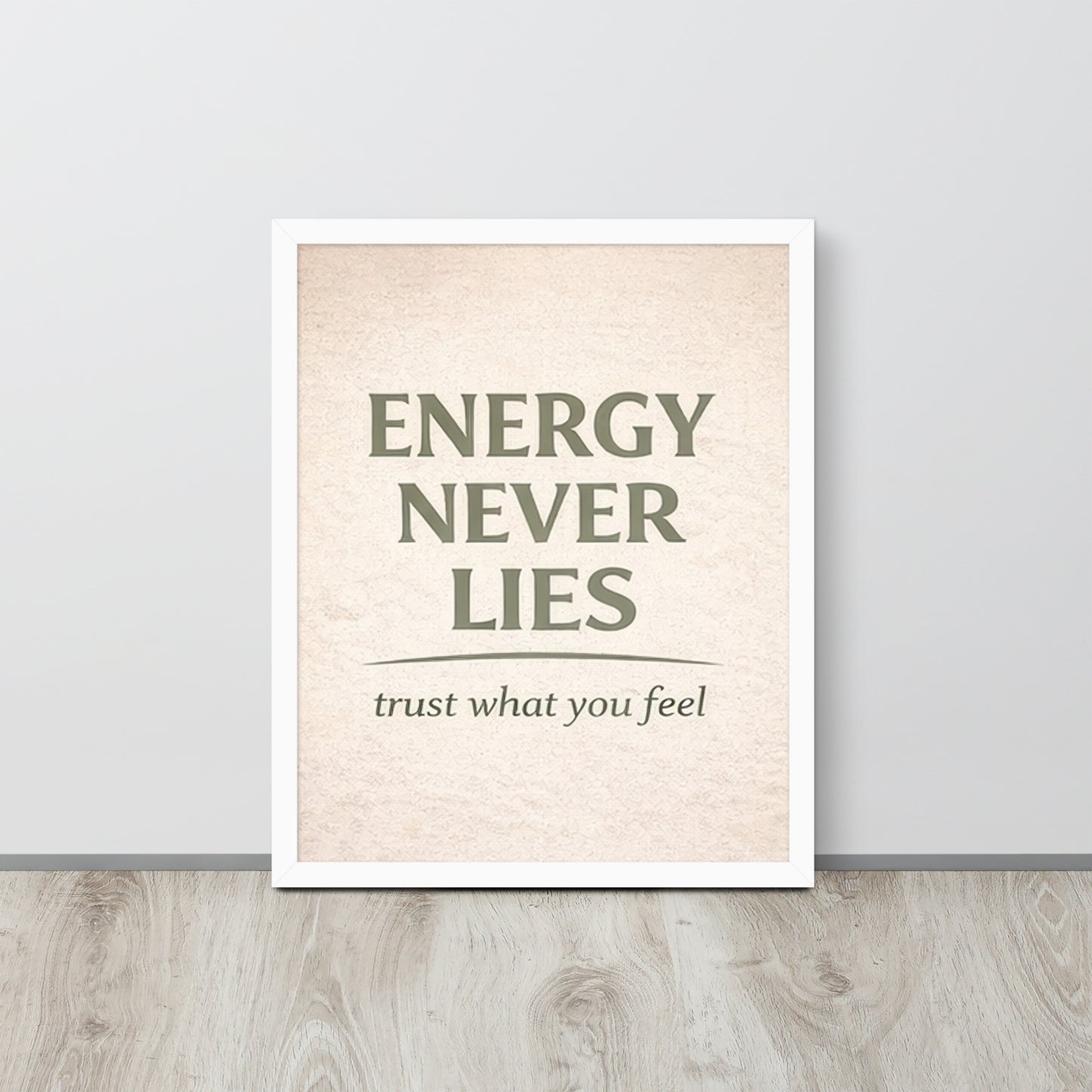 White Energy Never Lies Spiritual Wall Art Framed Poster framed spiritual wall art for mindful home decor